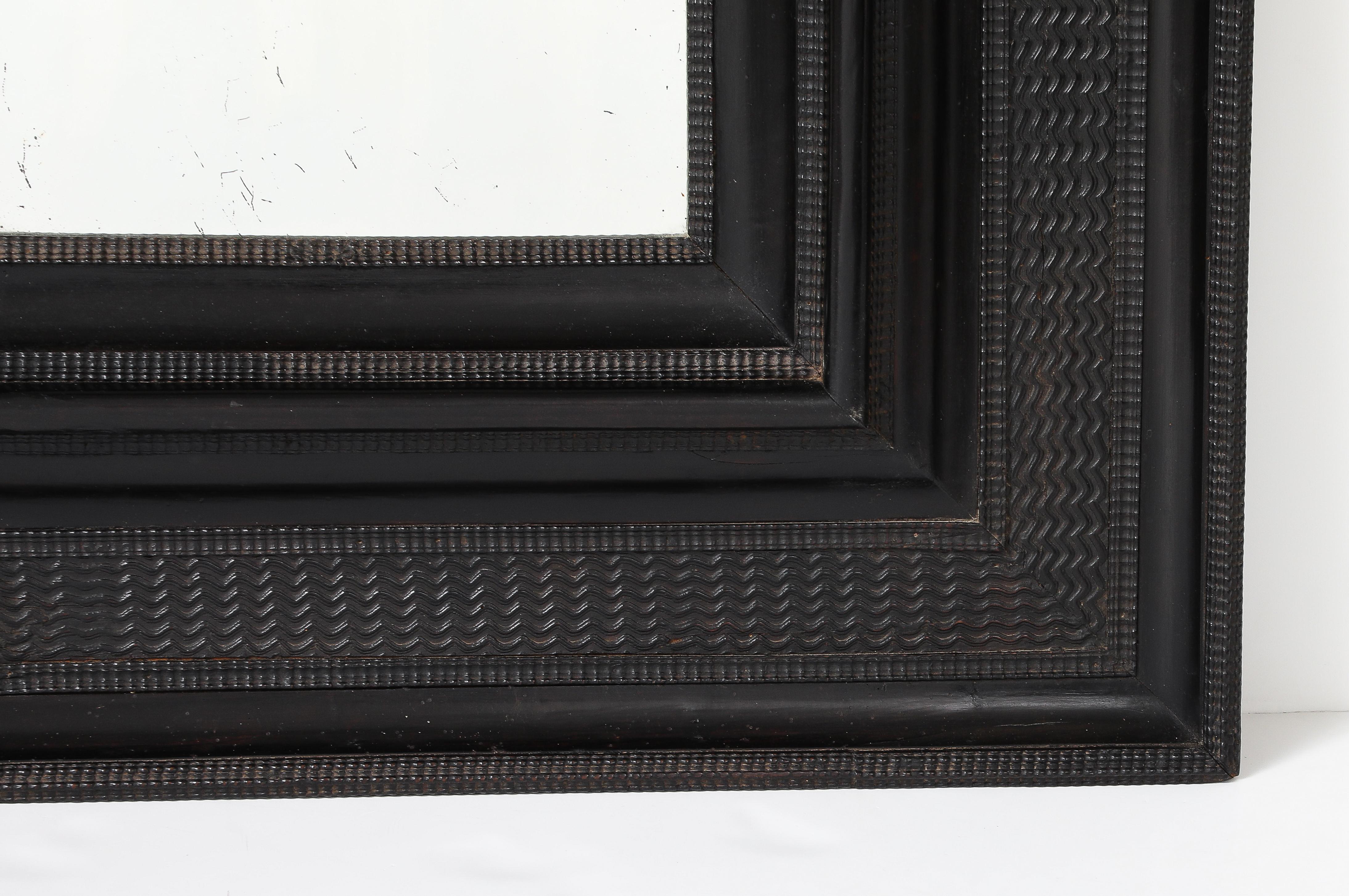 18th Century and Earlier 17th C. Italian Ebonized Fruitwood Mirror 19th C. Mercury Glass Interior Mirror For Sale