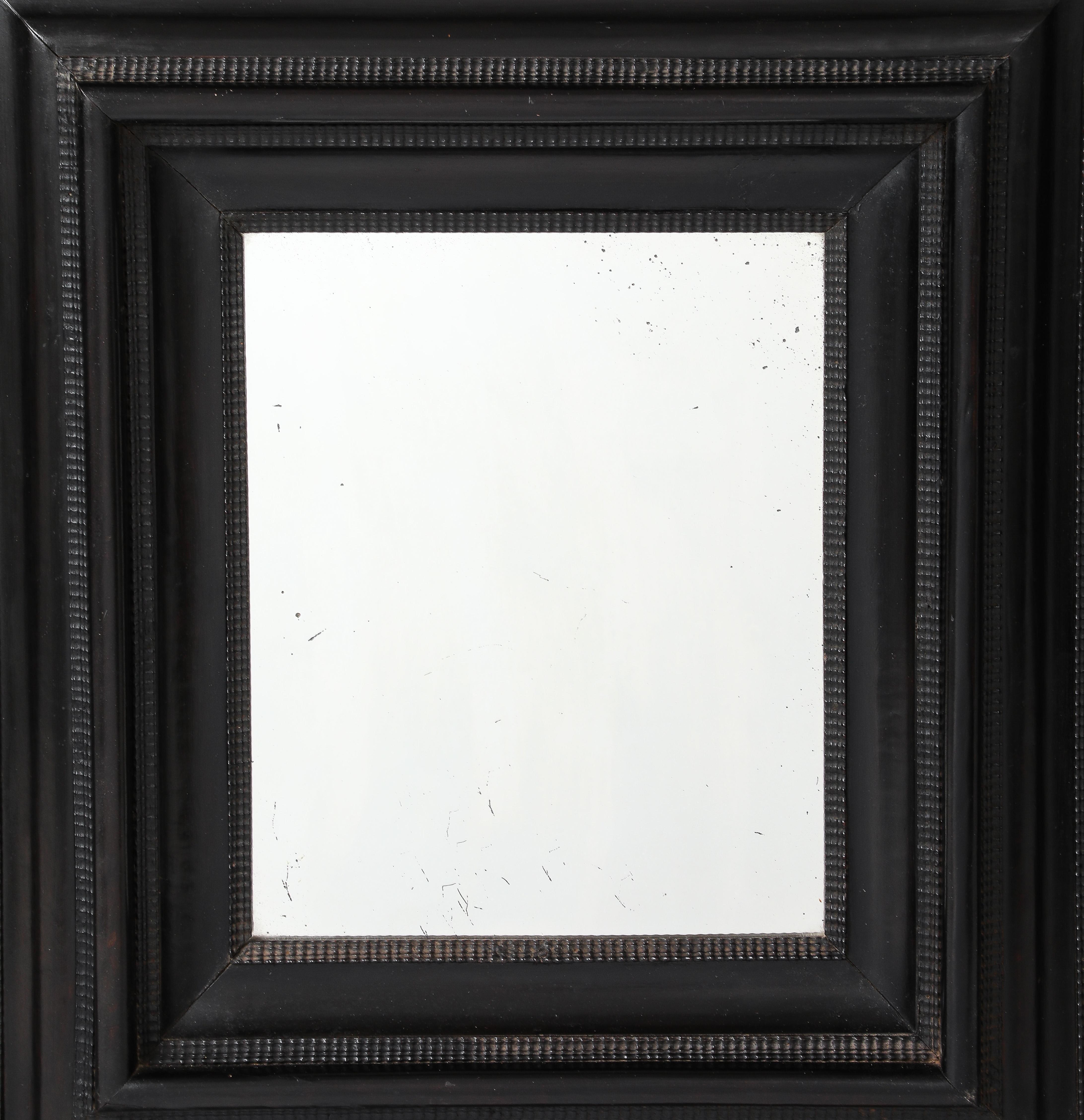 17th C. Italian Ebonized Fruitwood Mirror 19th C. Mercury Glass Interior Mirror For Sale 2