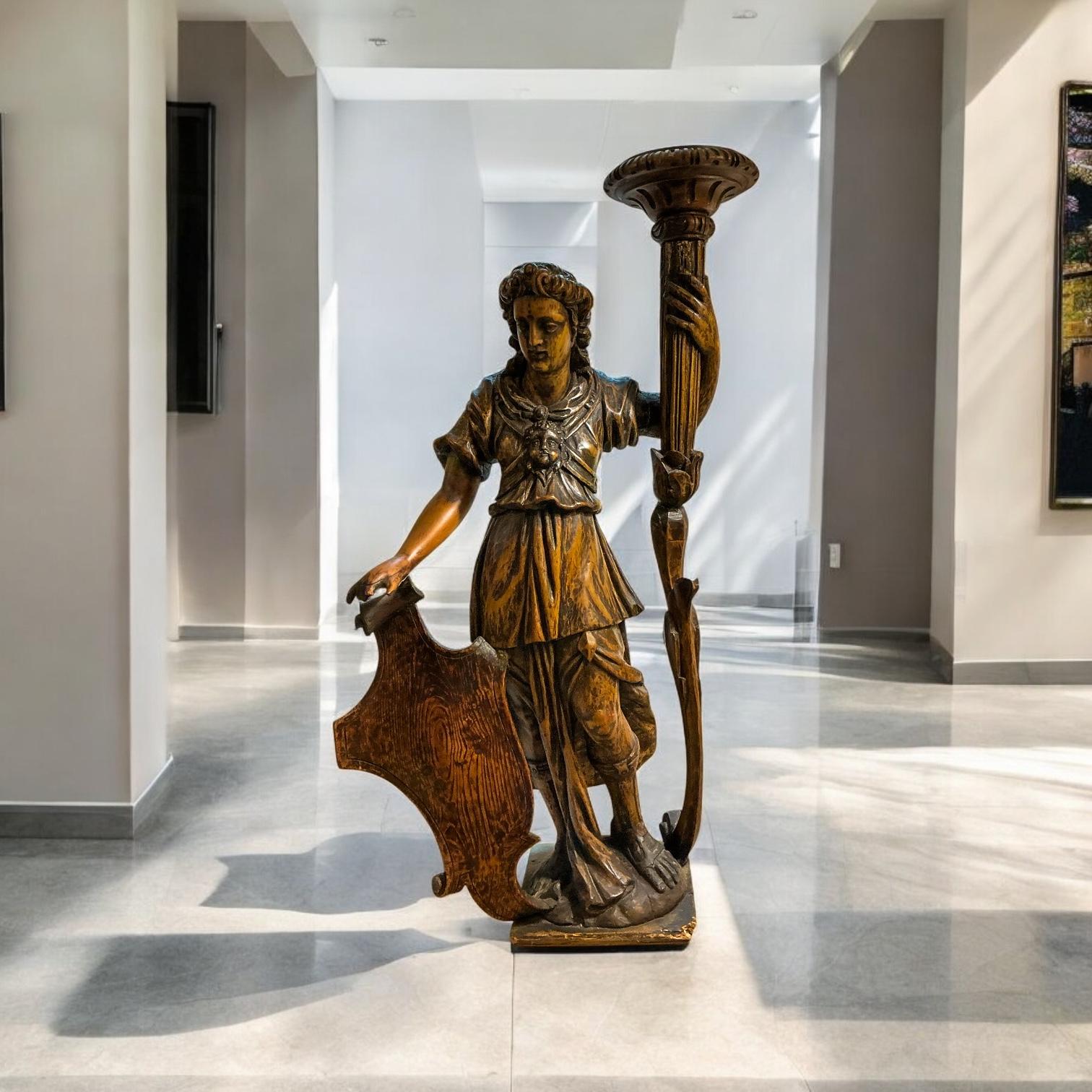 Siglo XVII. Estatua neoclásica italiana de madera de frutal tallada / Pedestal Santos en venta 2