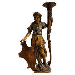 17th-C. Italian Neo-Classical Carved Fruitwood Statute / Santos Pedestal