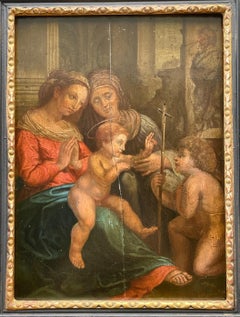17th C. Italian Old Master Painting Madonna, Child, St. Anne, John the Baptist