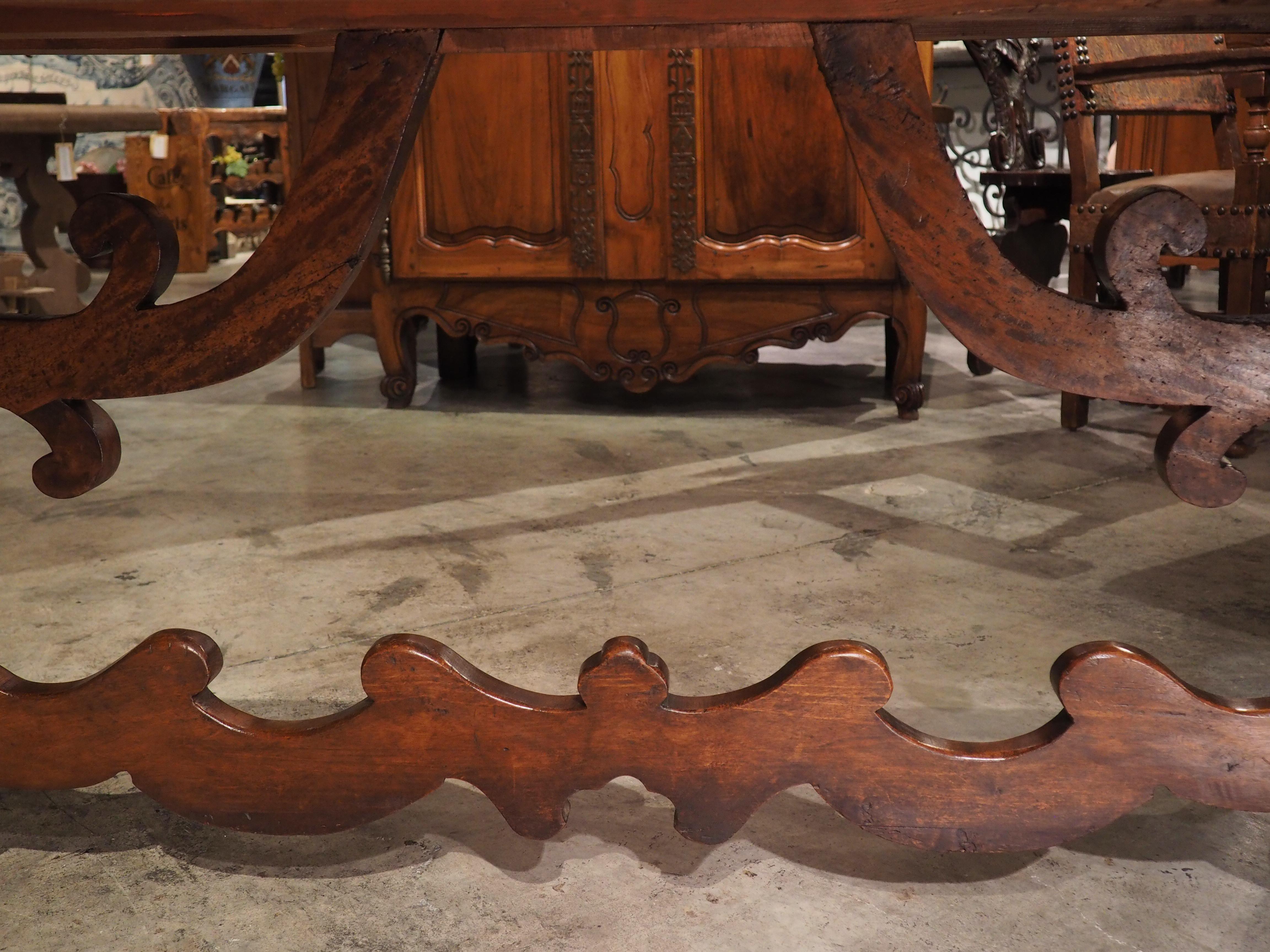 17th C. Italian Walnut Wood Table with Fretted Stretcher and Lyre Shaped Legs 2