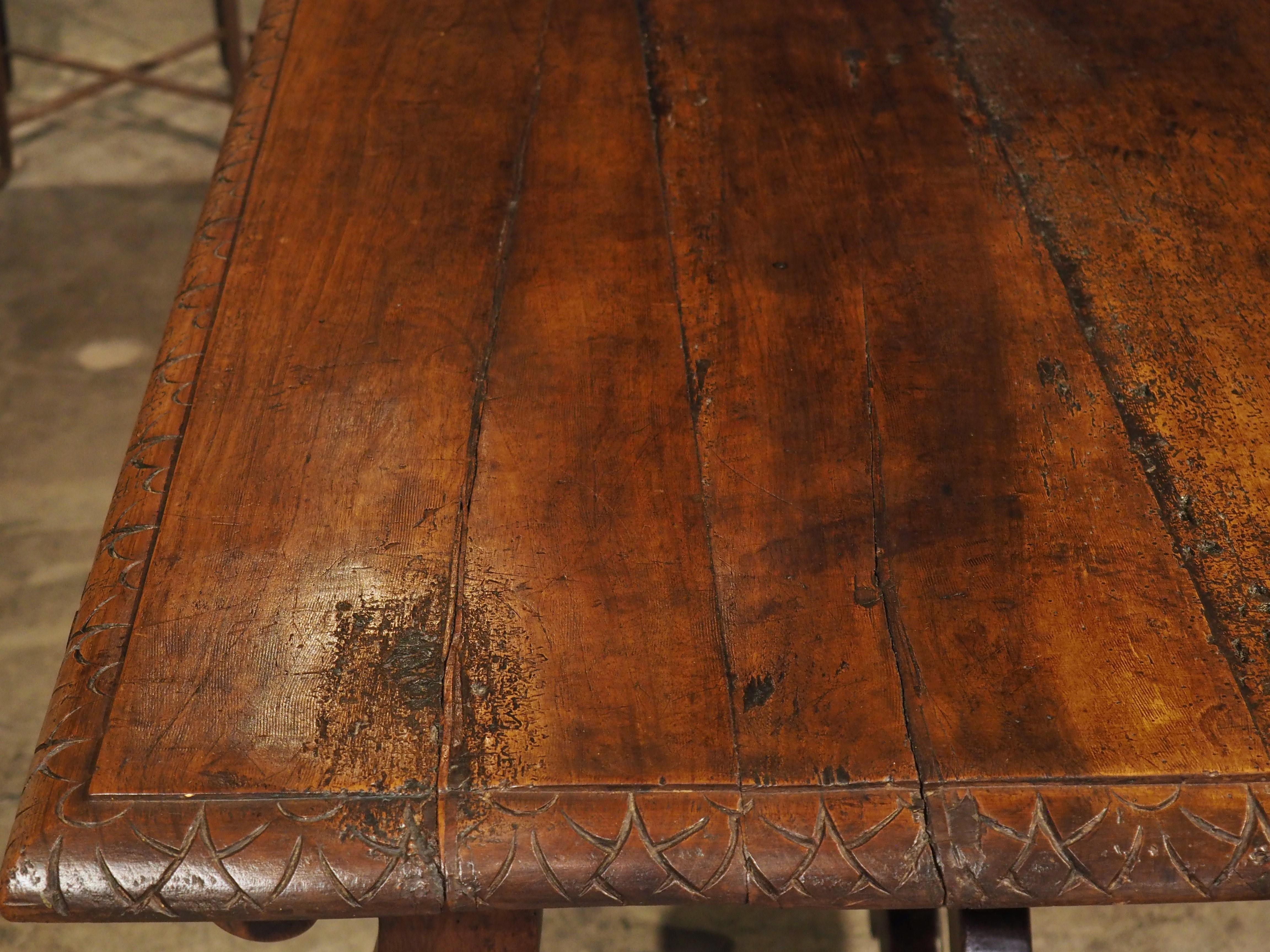 17th C. Italian Walnut Wood Table with Fretted Stretcher and Lyre Shaped Legs 5
