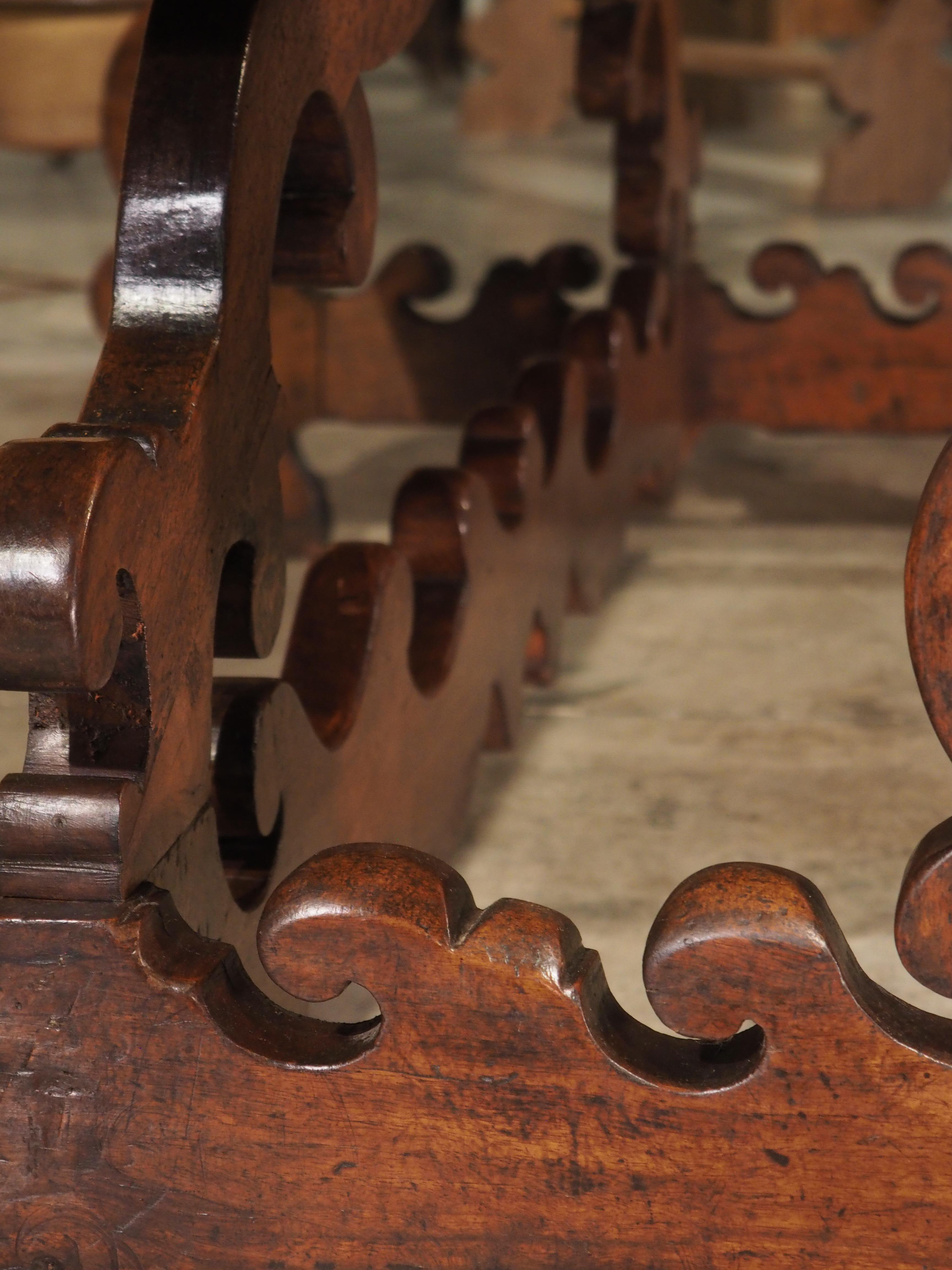 17th C. Italian Walnut Wood Table with Fretted Stretcher and Lyre Shaped Legs 7