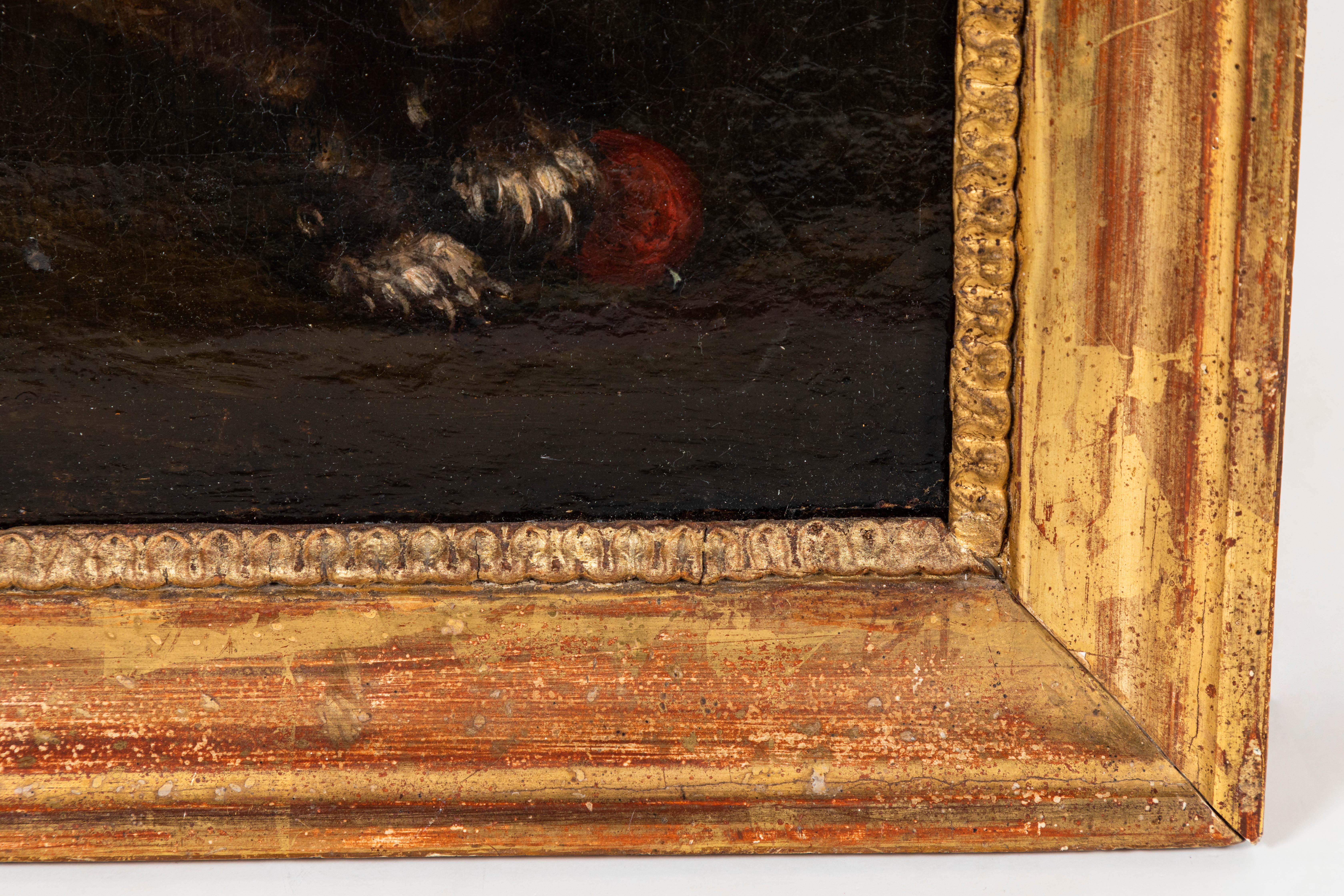 Hand-Painted 17th Century Oil Painting of a Dog at Play