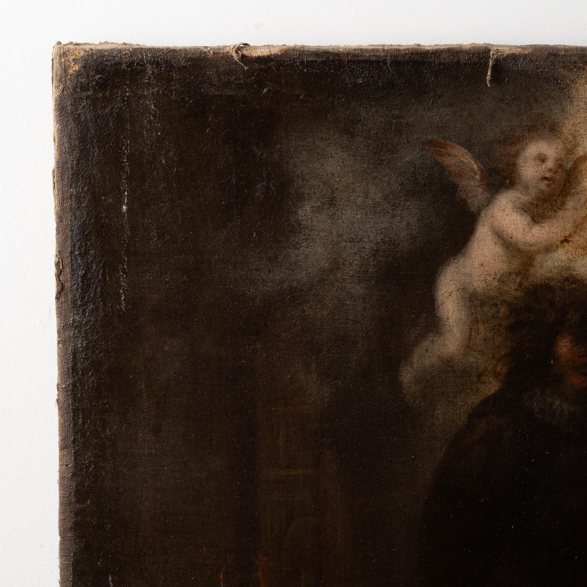 Baroque 17th C. Original Oil on Canvas Painting of Passing & Last Communion of St.Jerome For Sale