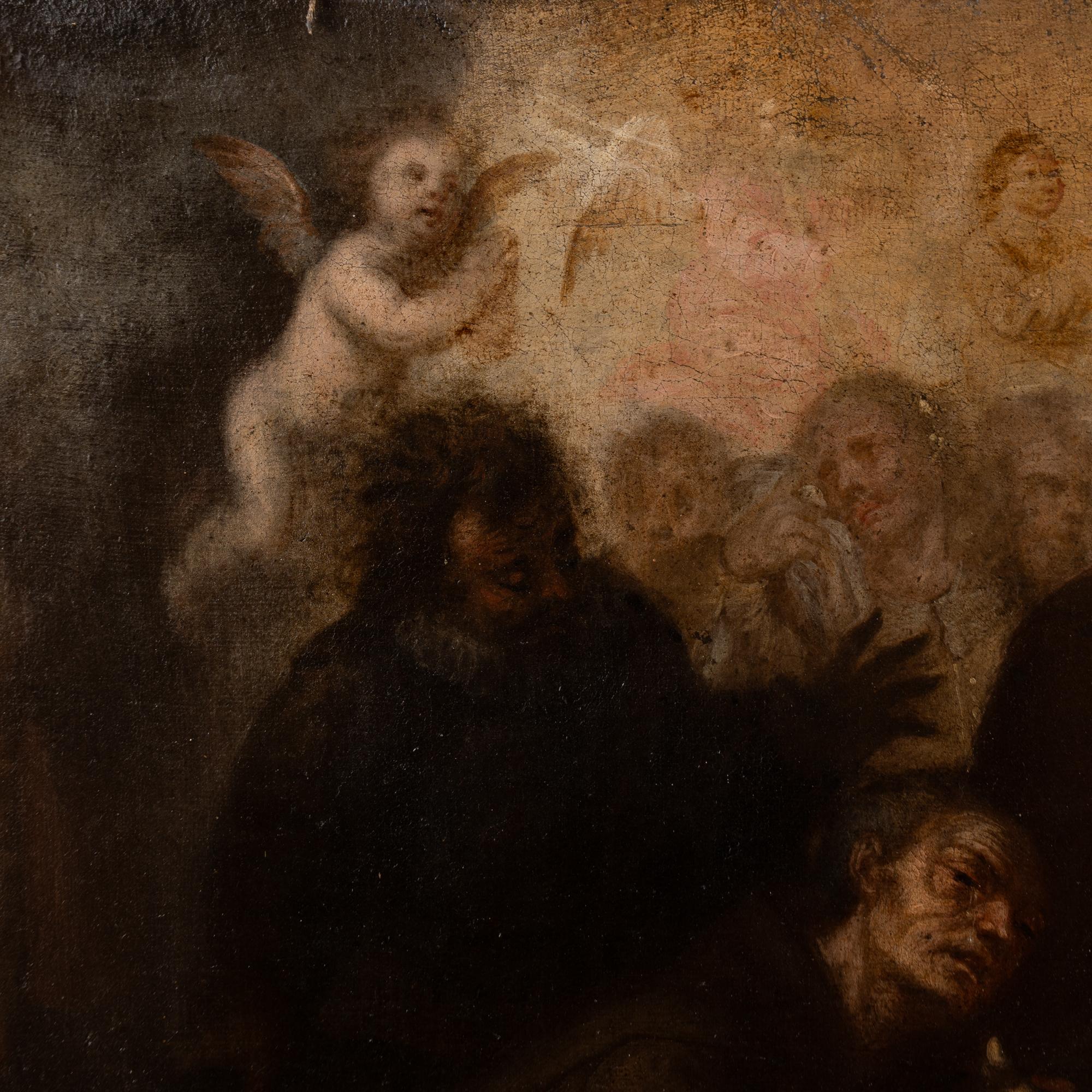 Spanish 17th C. Original Oil on Canvas Painting of Passing & Last Communion of St.Jerome For Sale