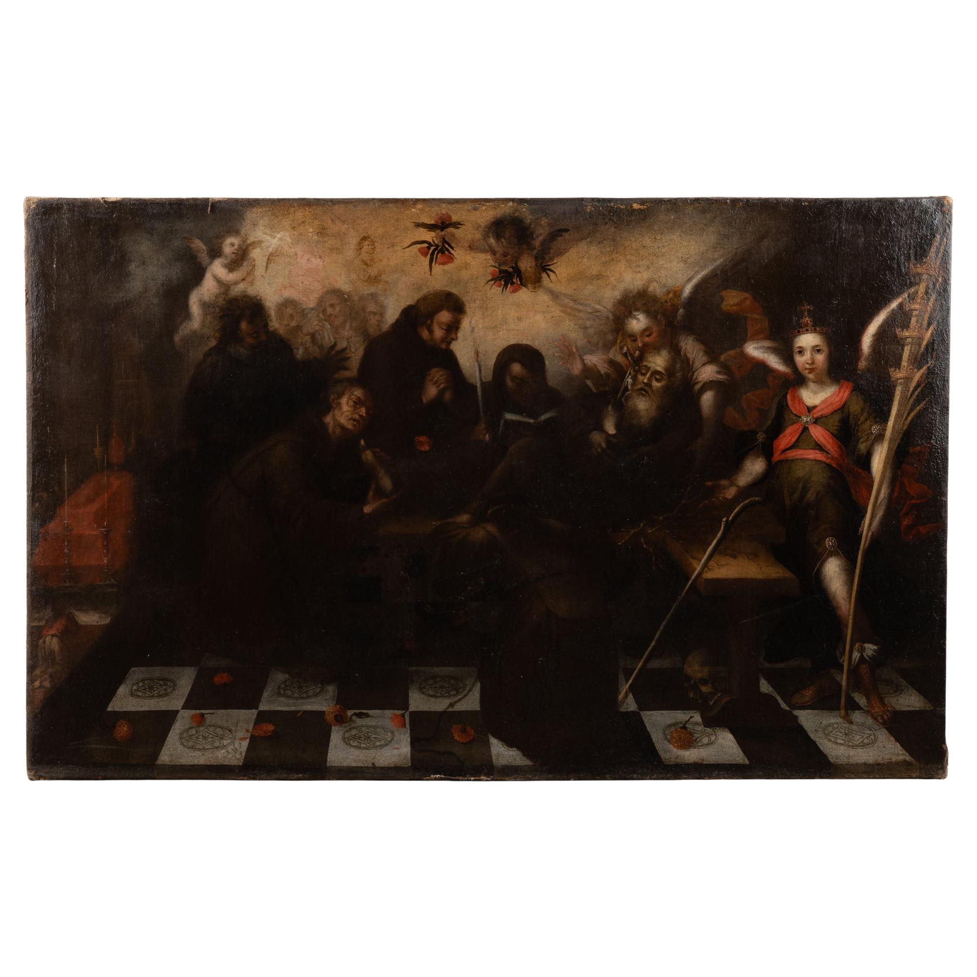 17th C. Original Oil on Canvas Painting of Passing & Last Communion of St.Jerome For Sale