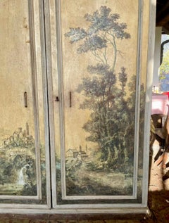 17th C. Painted Cabinet with Chalk, Graphite Panel Drawings, Turin, Italy