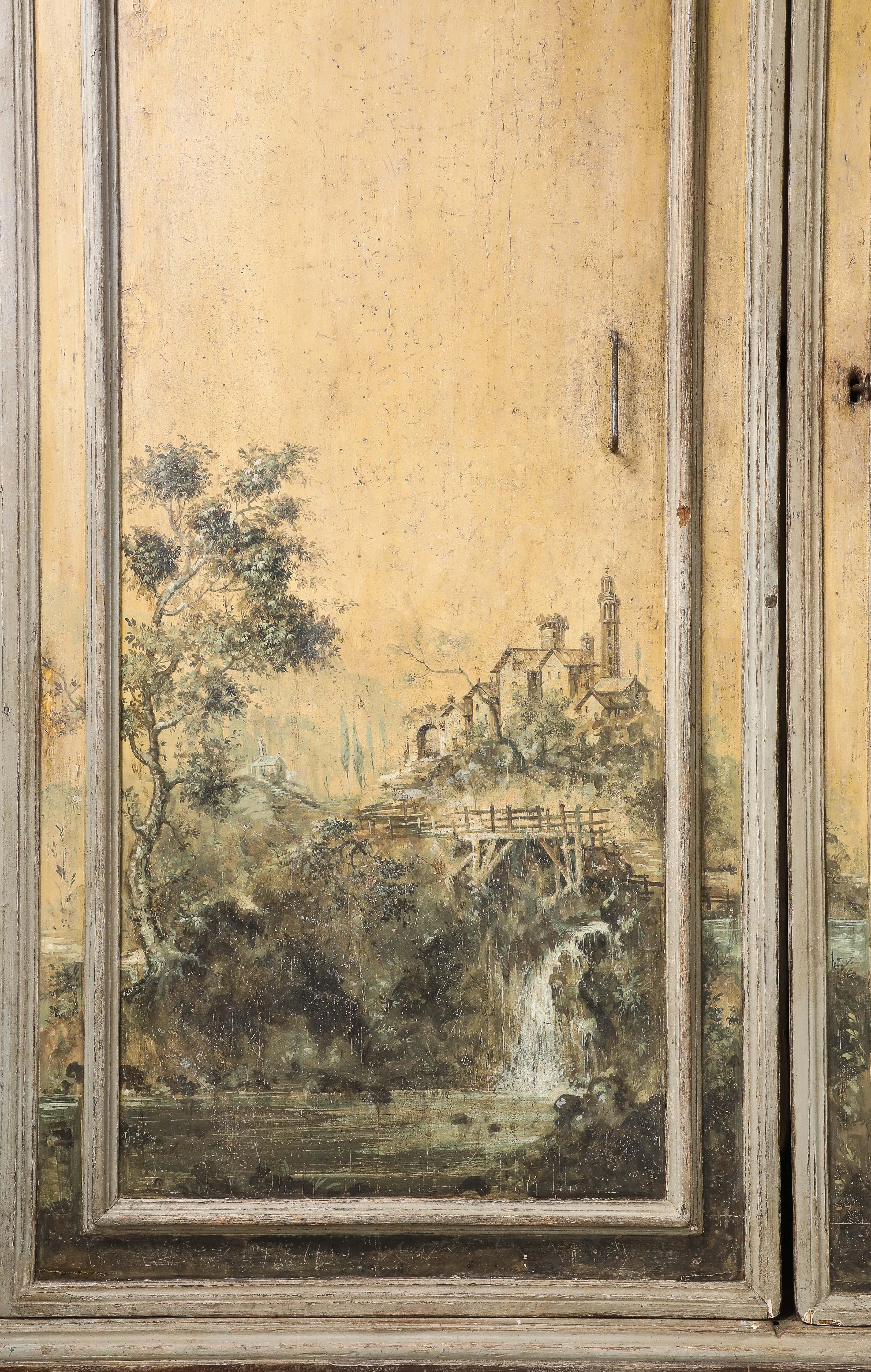 18th Century and Earlier 17th C. Painted Cabinet with Chalk, Graphite Panel Drawings, Turin, Italy For Sale