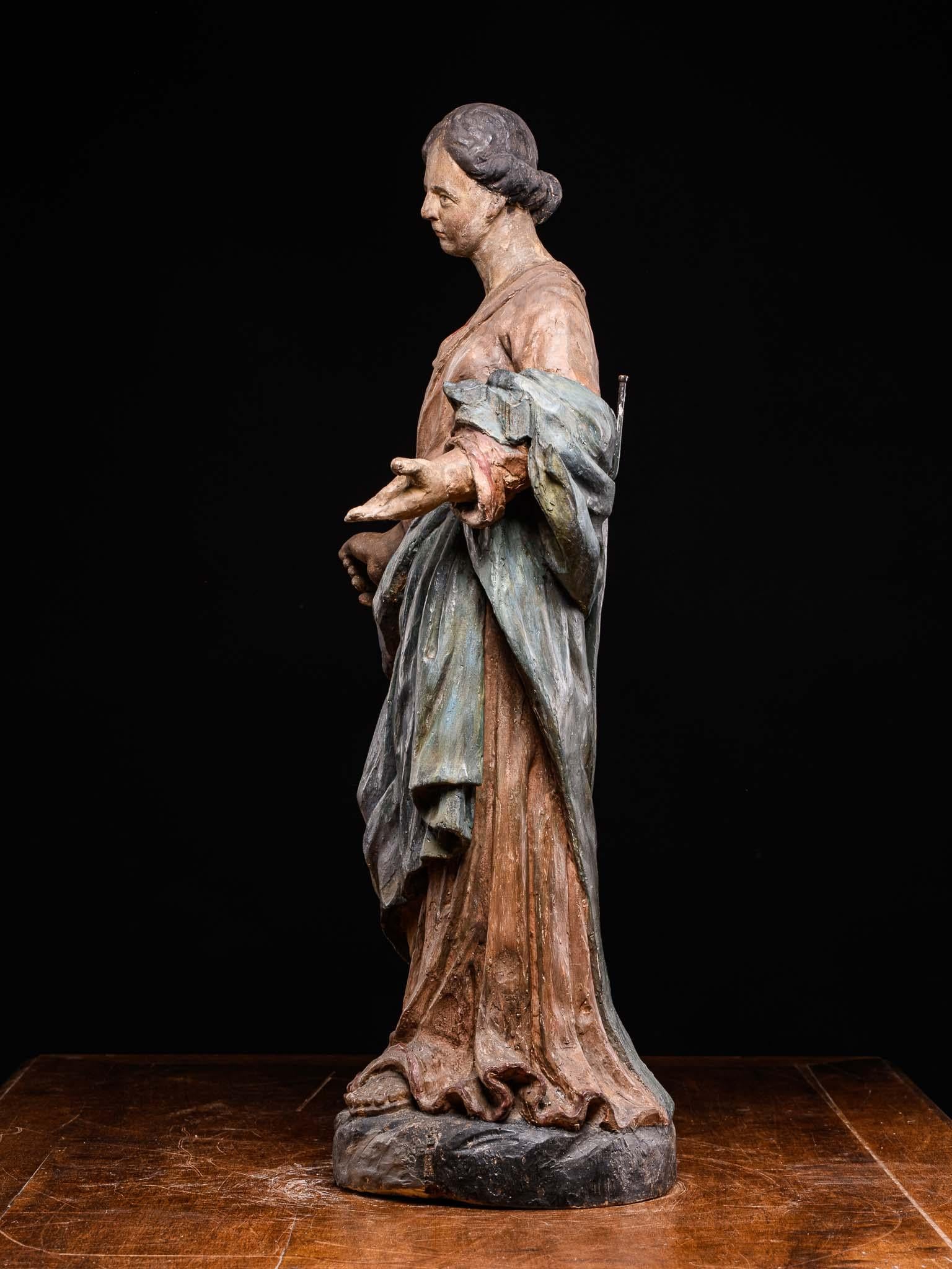 Belgian 17th C Polychromed Fruitwood Carved Statue Depicting Madonna, France For Sale