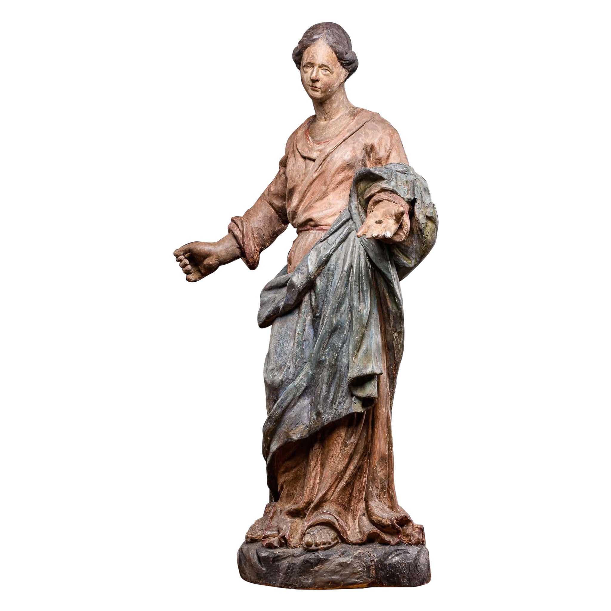 17. Jh. Polychromierte, geschnitzte Obstholzstatue mit Madonnendarstellung, Frankreich