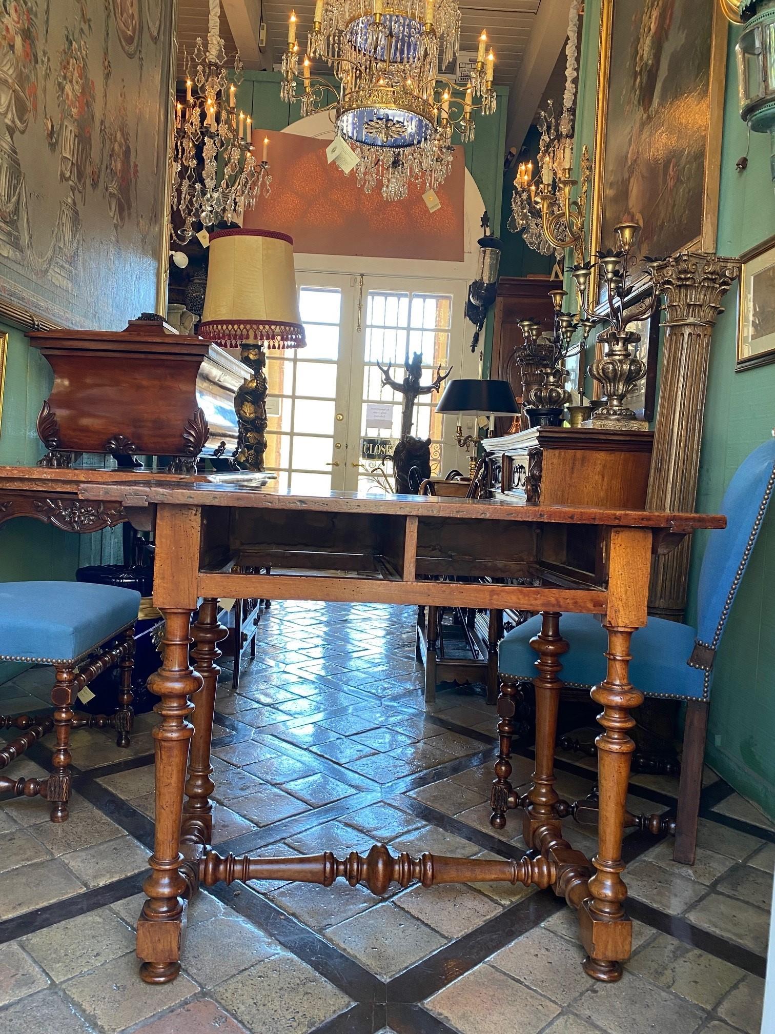 17th C. Provencal Hand Carved Antique Side Table Walnut Desk Drawers Farm LA CA For Sale 5