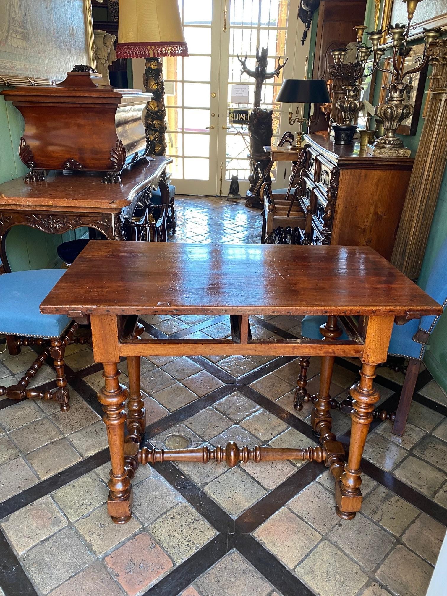 17th C. Provencal Hand Carved Antique Side Table Walnut Desk Drawers Farm LA CA For Sale 6