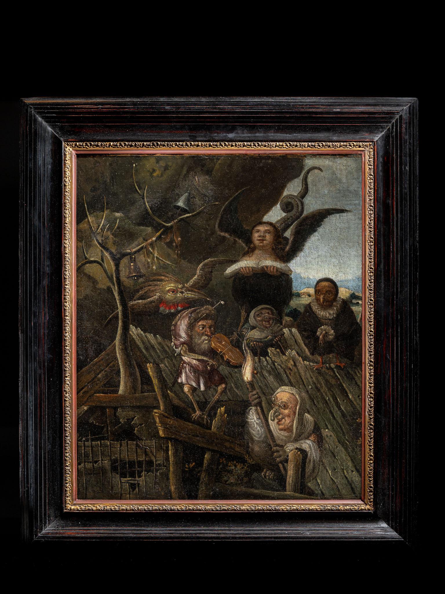 17th C representation of the Roof of Folly: An Allegory of the Fall, German School

This enigmatic 17th-century painting, laden with symbolic content, echoes the allegorical tradition of Hieronymus Bosch, fusing grotesque imagery with theological