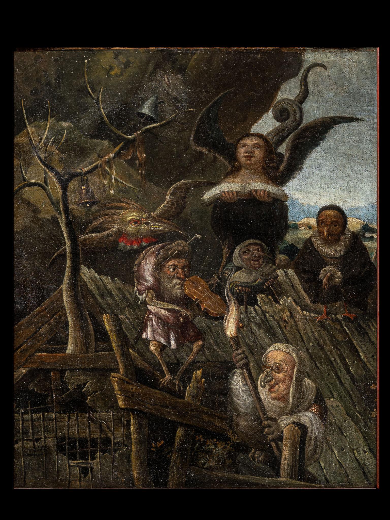 Peint à la main 17th C representation of  Roof of Folly: An Allegory of the Fall, German School en vente