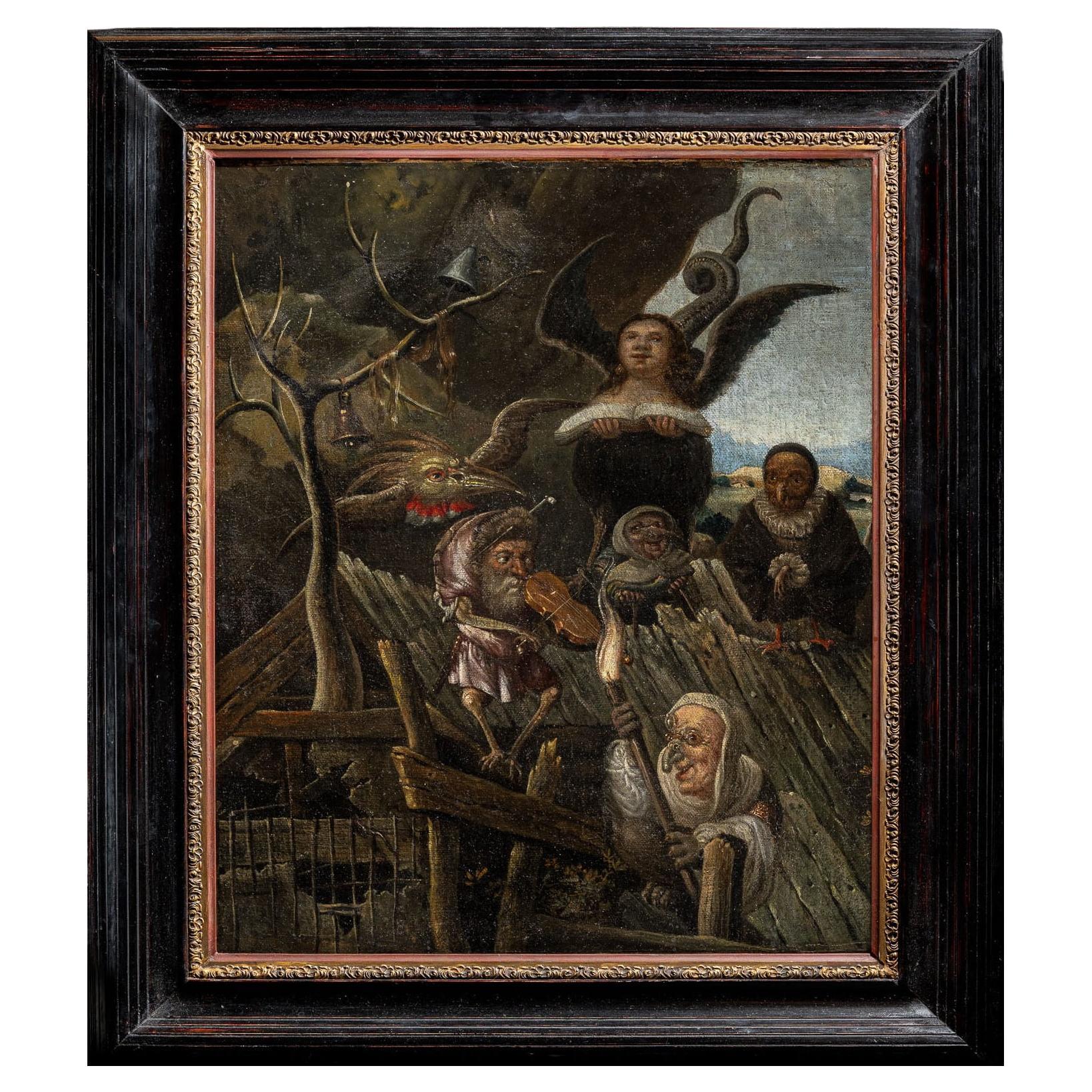 17th C representation of  Roof of Folly: An Allegory of the Fall, German School en vente