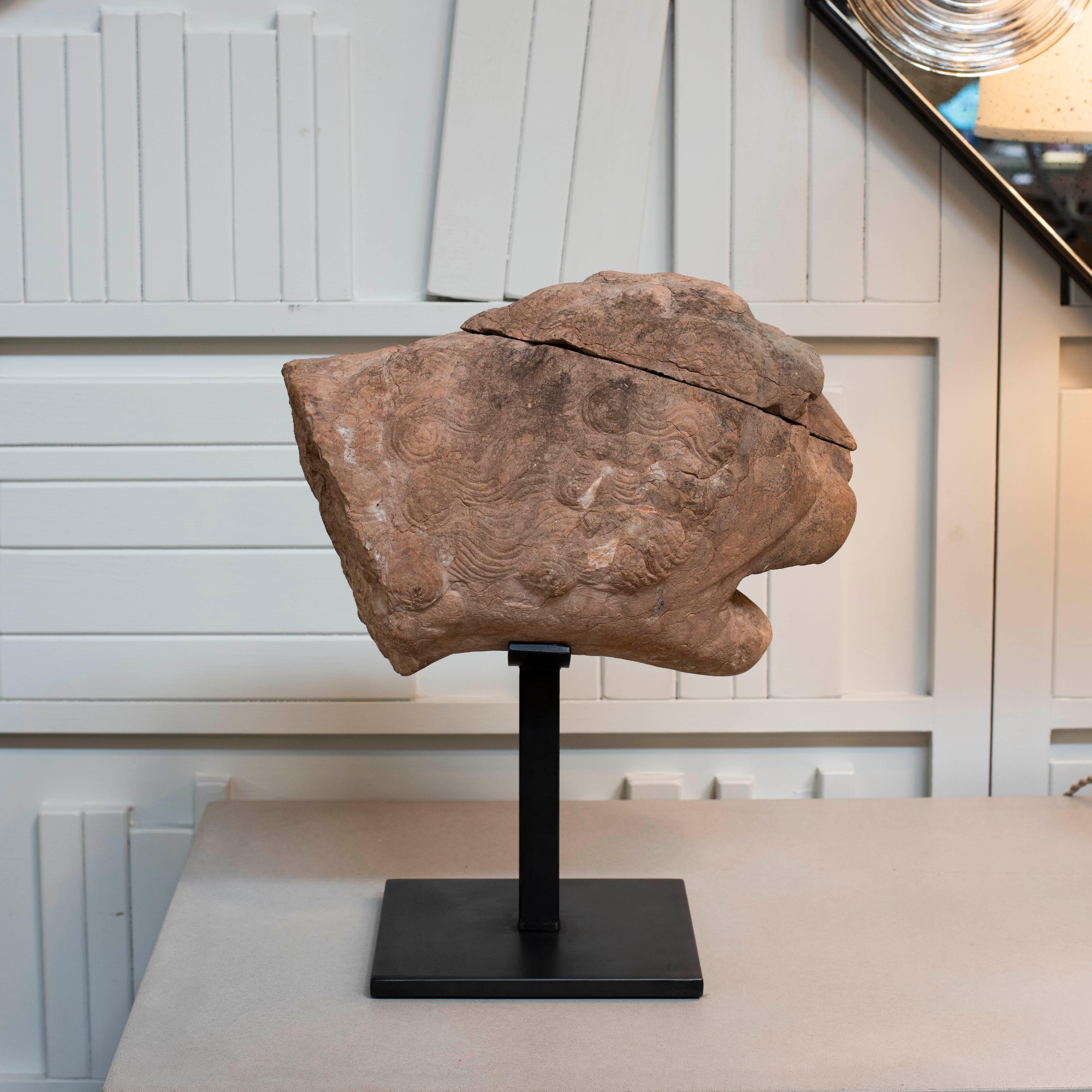 Acciaio Frammento di testa di leone in stile romanico Rosso Verona del XVII secolo in vendita