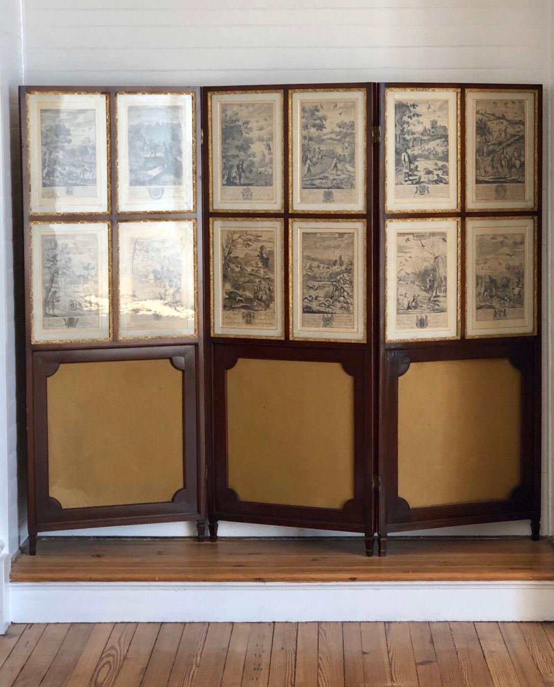 Charles II Set of 24 Engravings by Richard Blome Framed in Pair of Regency Screens For Sale