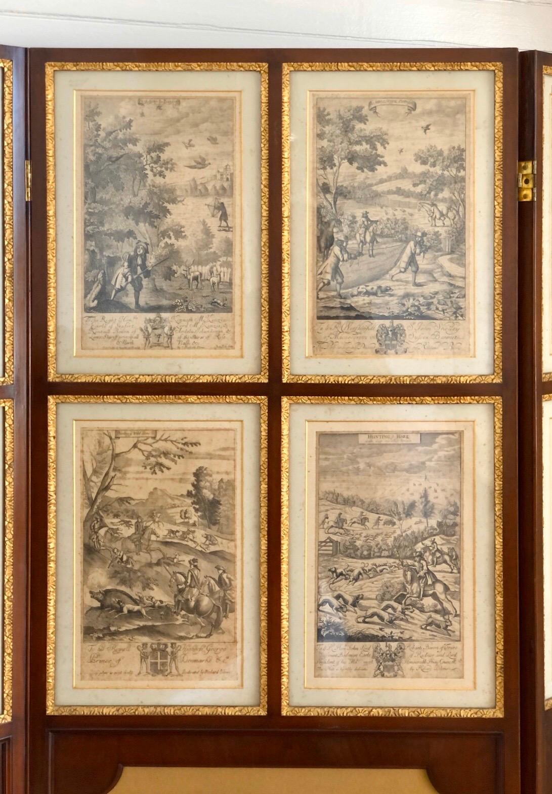 Engraved Set of 24 Engravings by Richard Blome Framed in Pair of Regency Screens For Sale