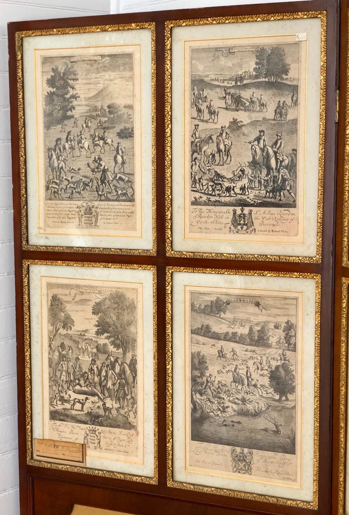 17th Century Set of 24 Engravings by Richard Blome Framed in Pair of Regency Screens For Sale