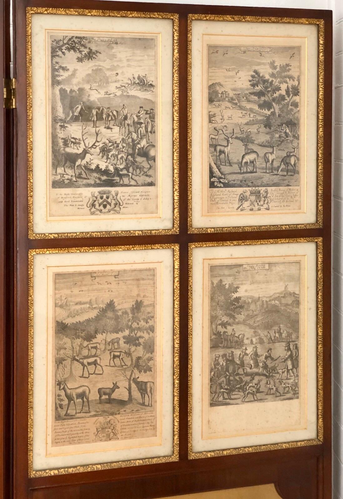Set of 24 Engravings by Richard Blome Framed in Pair of Regency Screens For Sale 1