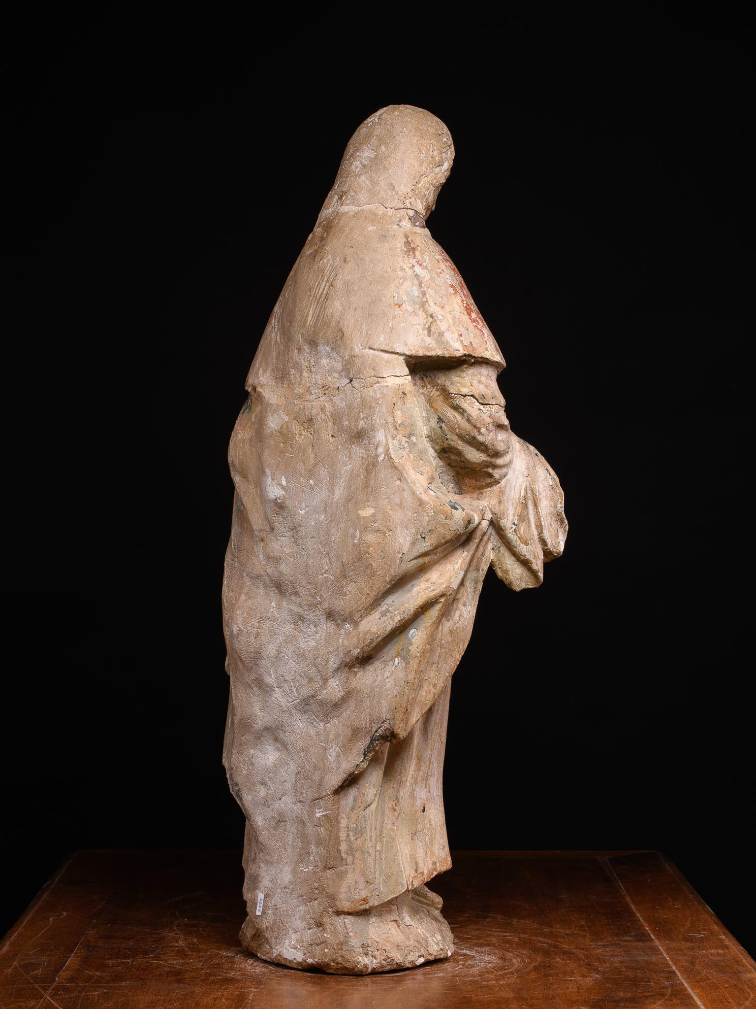 Belgian 17th C Stone statue of Saint Erasmus or Saint Elmo For Sale