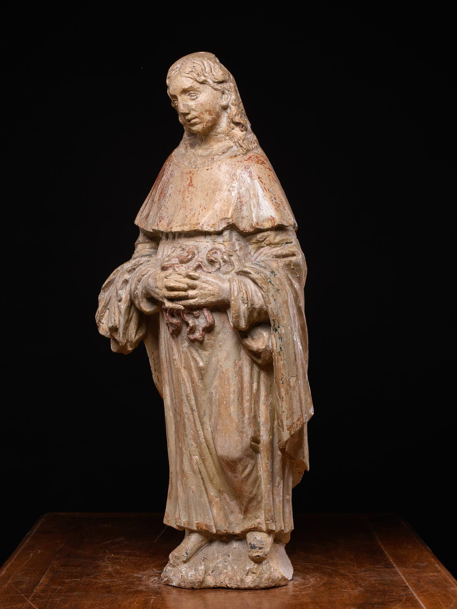 Statua in pietra di Sant'Erasmo o Sant'Elmo del XVII secolo In condizioni buone in vendita a Leuven , BE