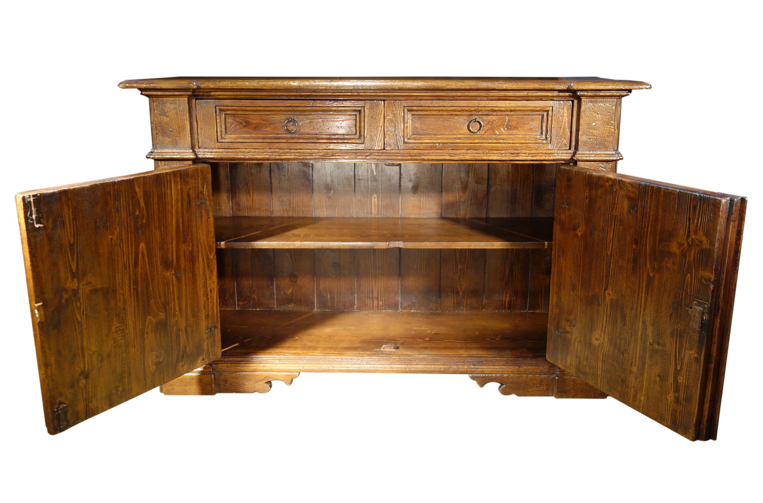 Hand-Crafted 17th C Style AREZZO GRANDE Italian Old Chestnut Credenza with Renaissance finish For Sale