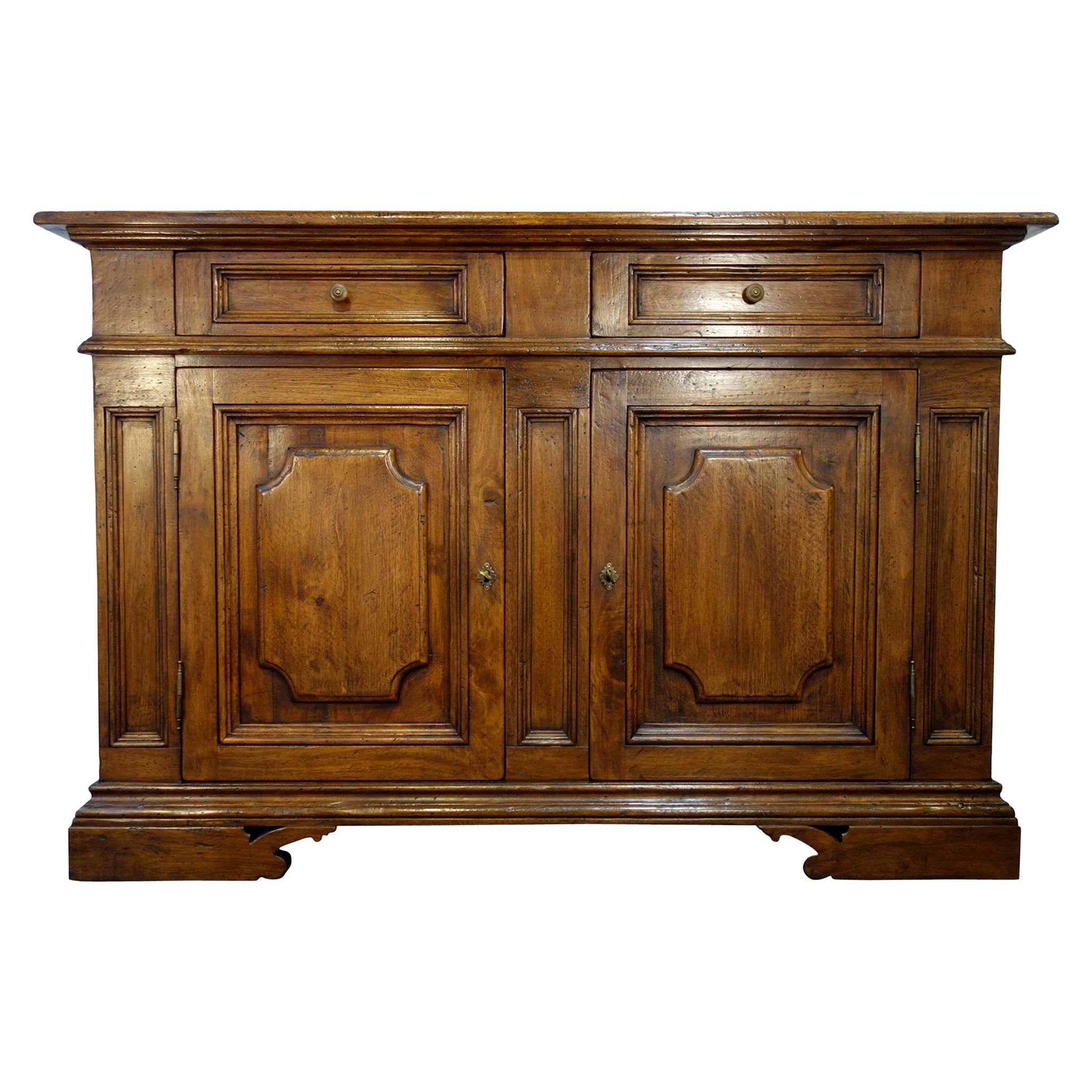 Crédence classique Firenze du 17ème siècle en vieux noyer, ligne de meuble de rangement sur commande