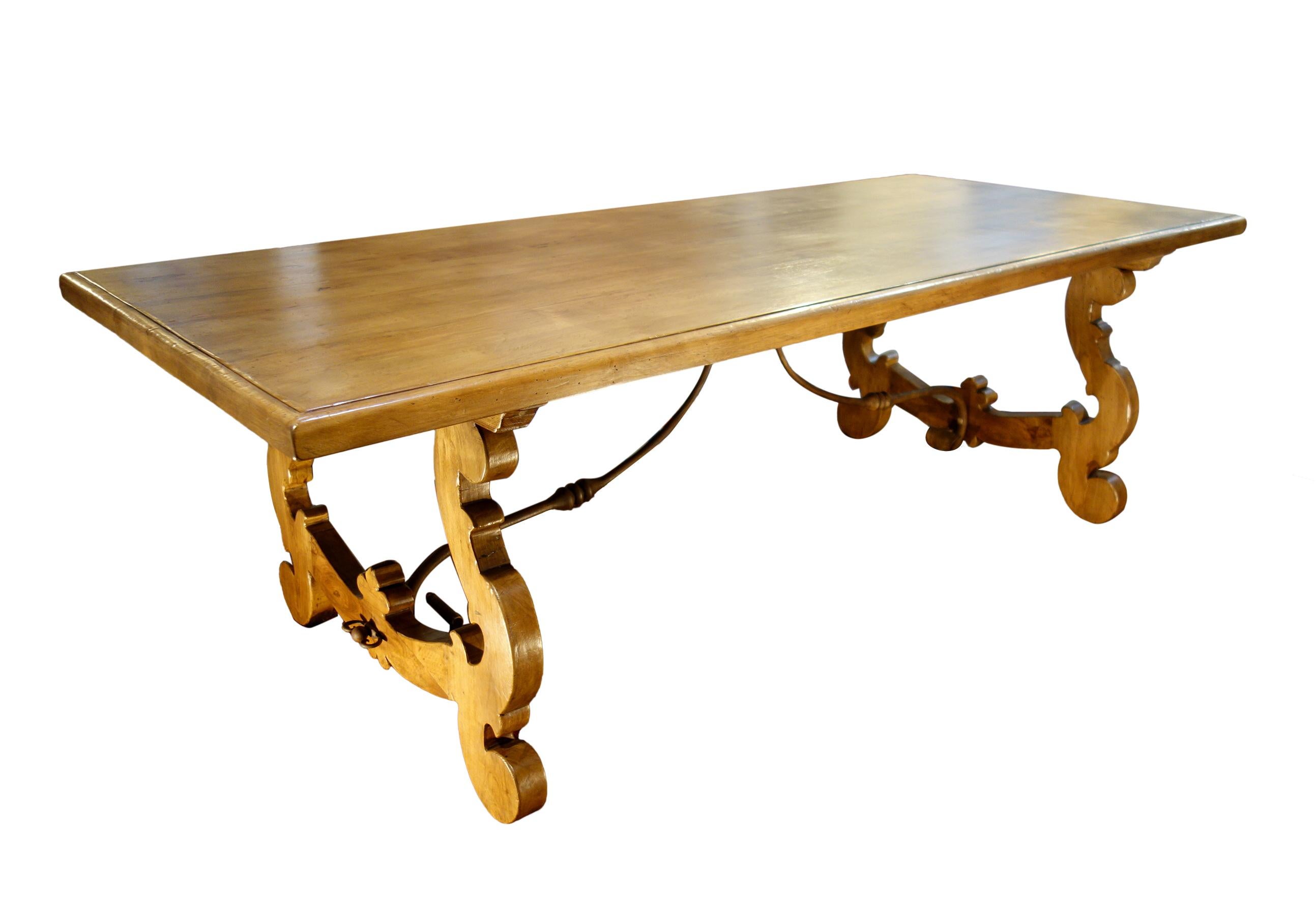 17th C Style Italian Walnut Refectory Dining Table Natural finish In-Stock  For Sale 2