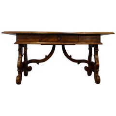 17th C Style Italian Refectory Old Walnut Coffee Table with single drawer