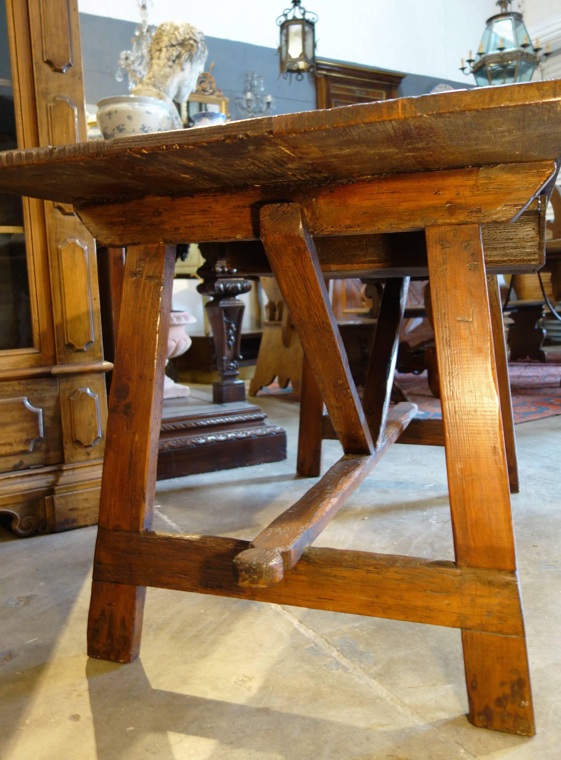 Contemporary 17th C Style Italian Rustic Primitive Reclaimed Wood Farmhouse Table To Order For Sale