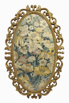 17th c. Tapestry Panel Set in Oval Gilt Frame from Warwick Castle