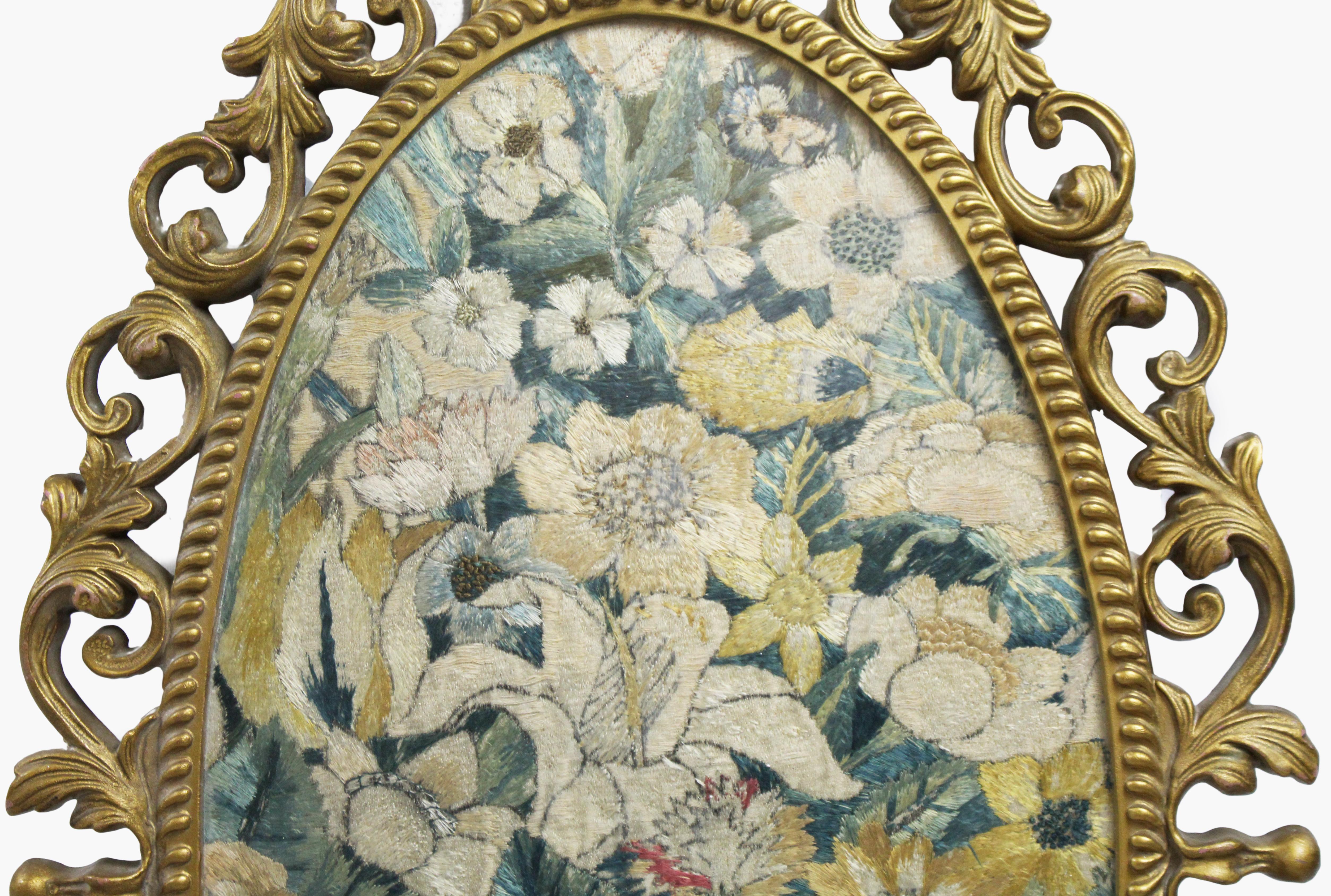 British 17th c. Tapestry Panel Set in Oval Gilt Frame from Warwick Castle