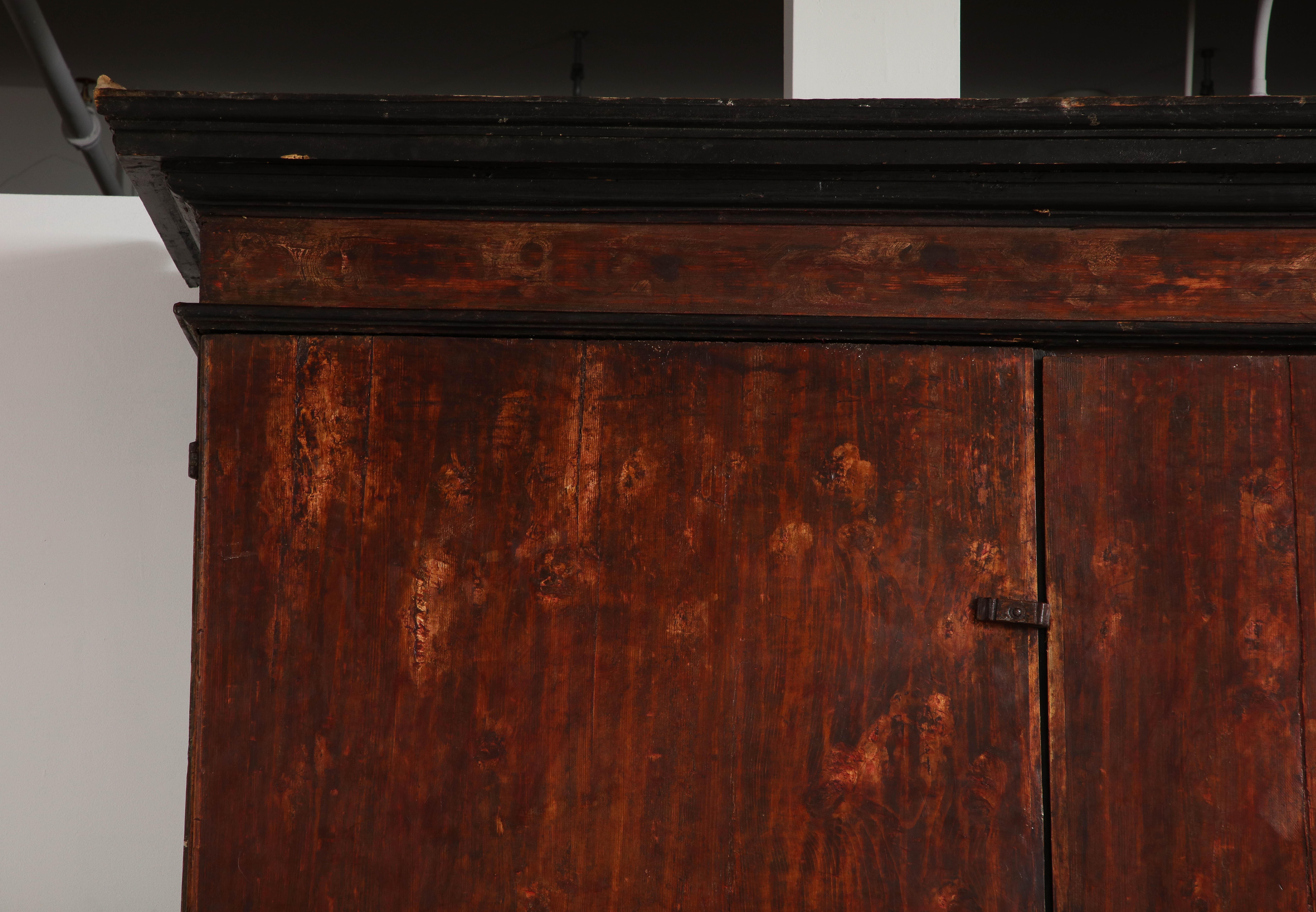 17th C. Tuscan Walnut Lacquered Cabinet with Shelves, Italy 4