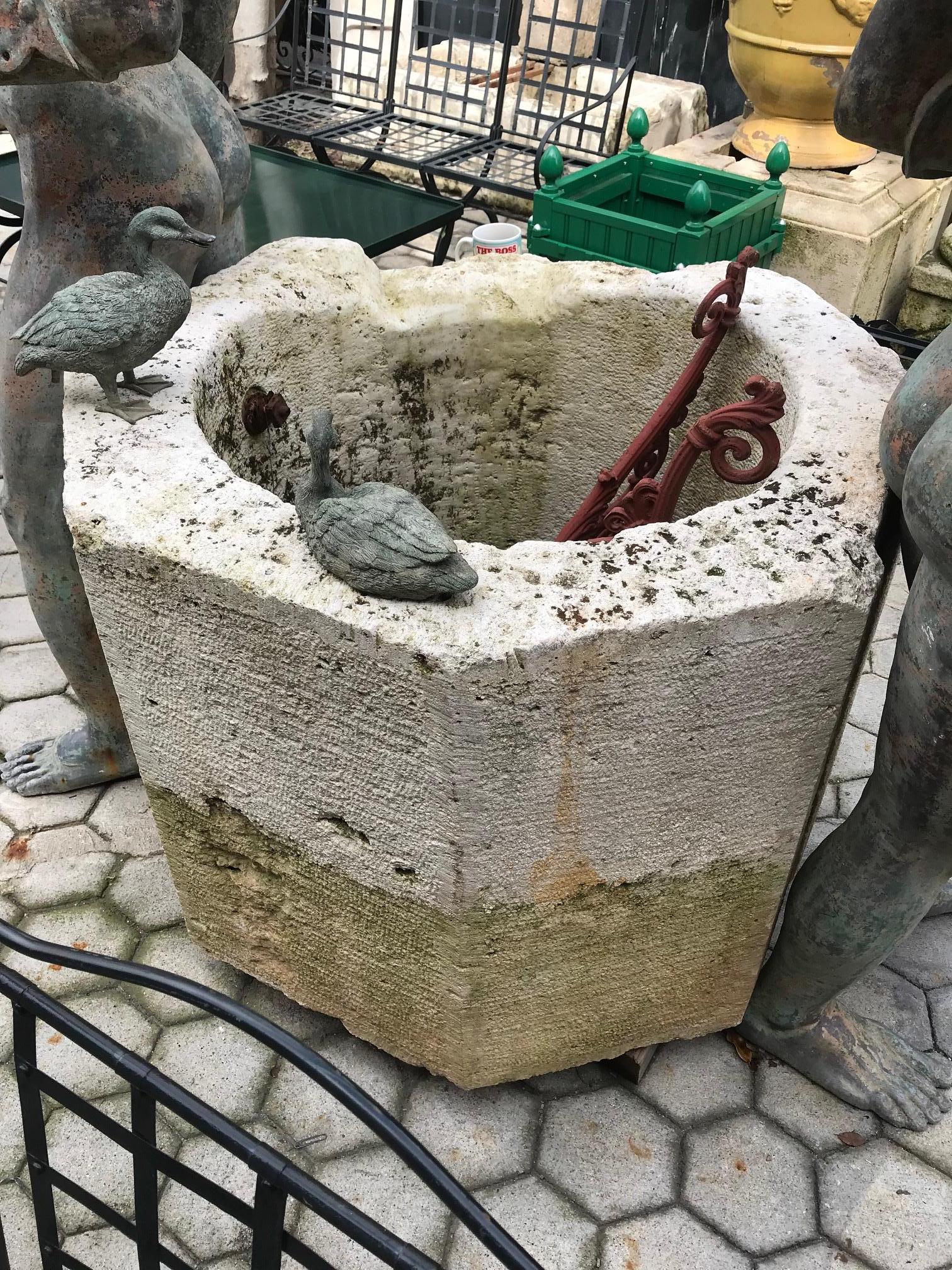 18th Century and Earlier Wellhead Hand Carved Stone Container Planter Basin Trough Water Feature antique