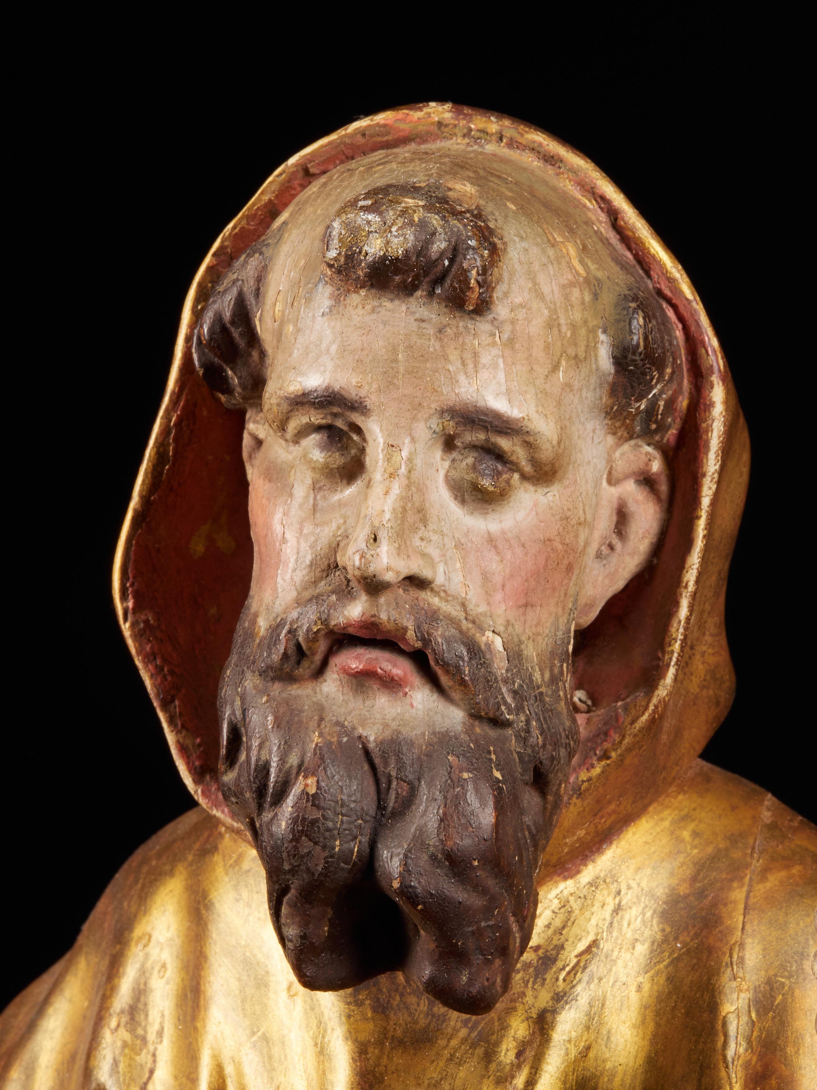 Wooden Statue of Saint-Francis with the Original Polychromy and Gilding 4