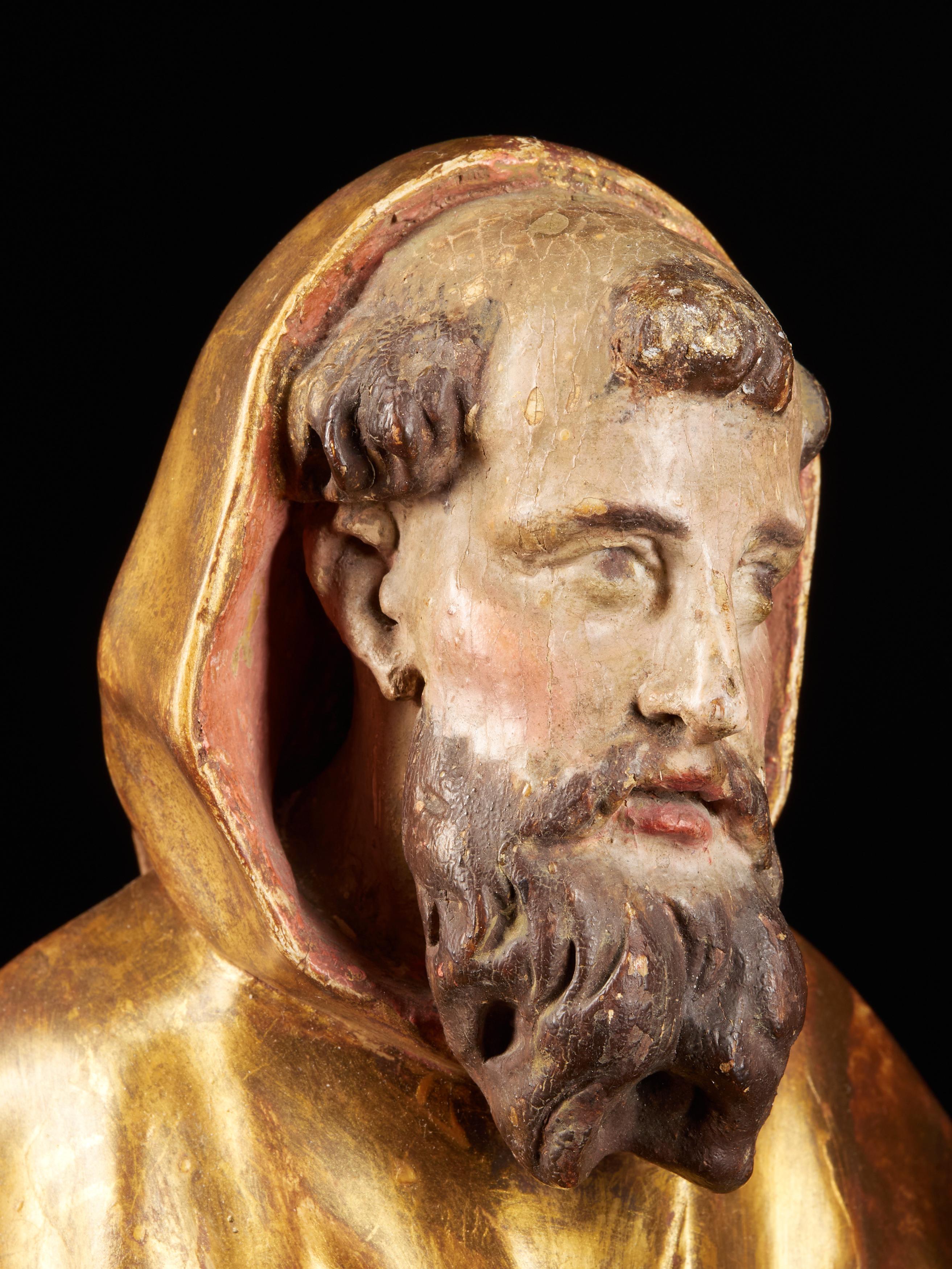 Wooden Statue of Saint-Francis with the Original Polychromy and Gilding 5