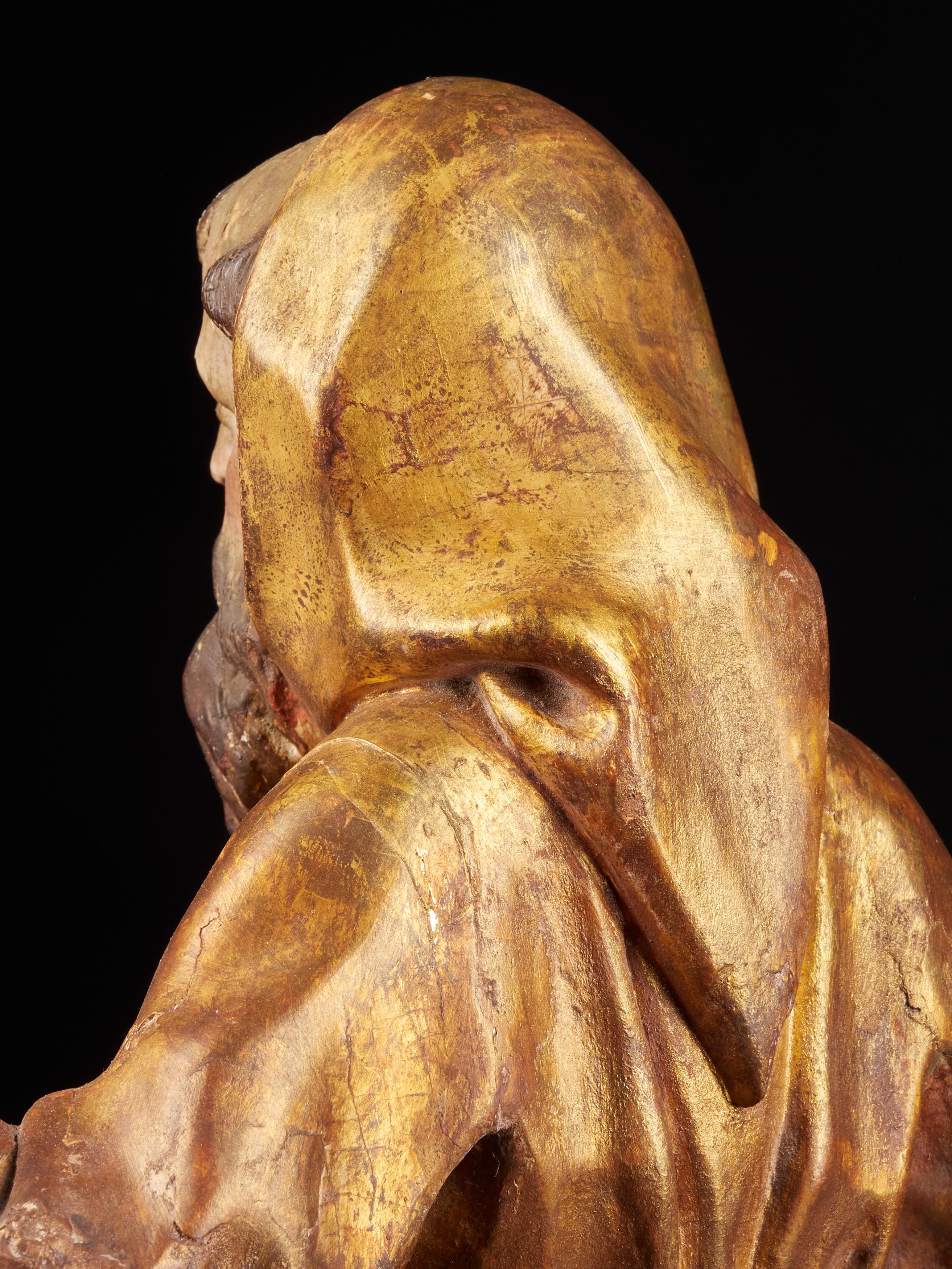 Wooden Statue of Saint-Francis with the Original Polychromy and Gilding 8