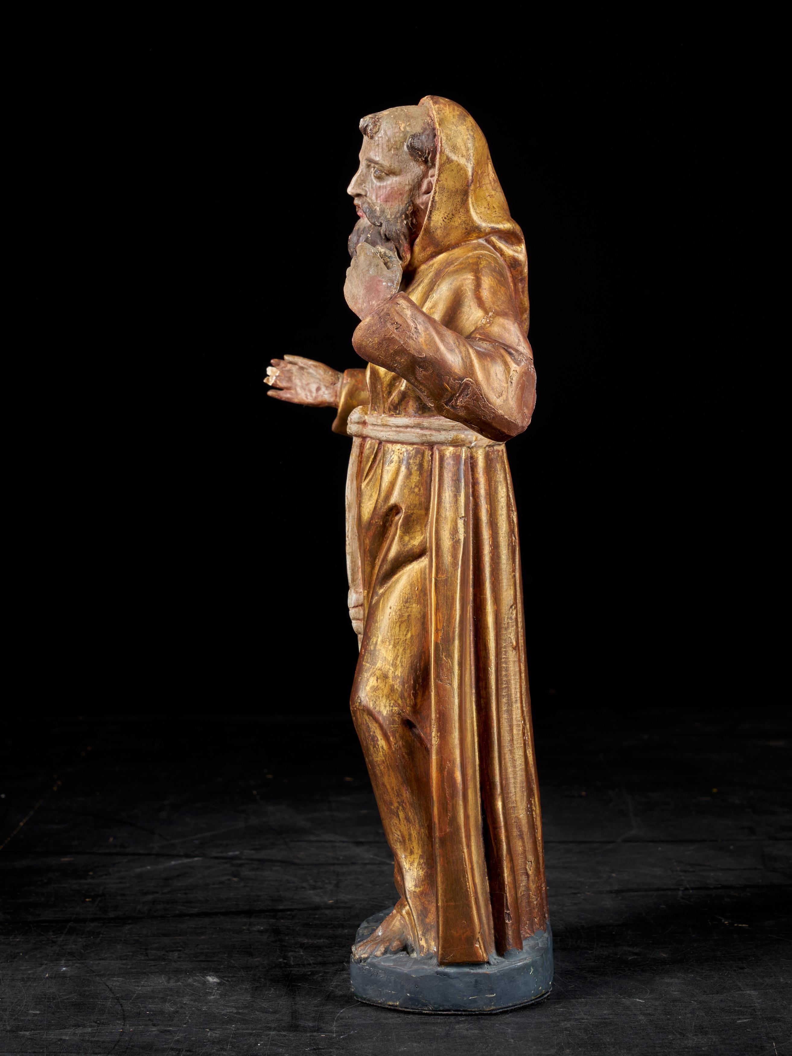 Spanish Wooden Statue of Saint-Francis with the Original Polychromy and Gilding