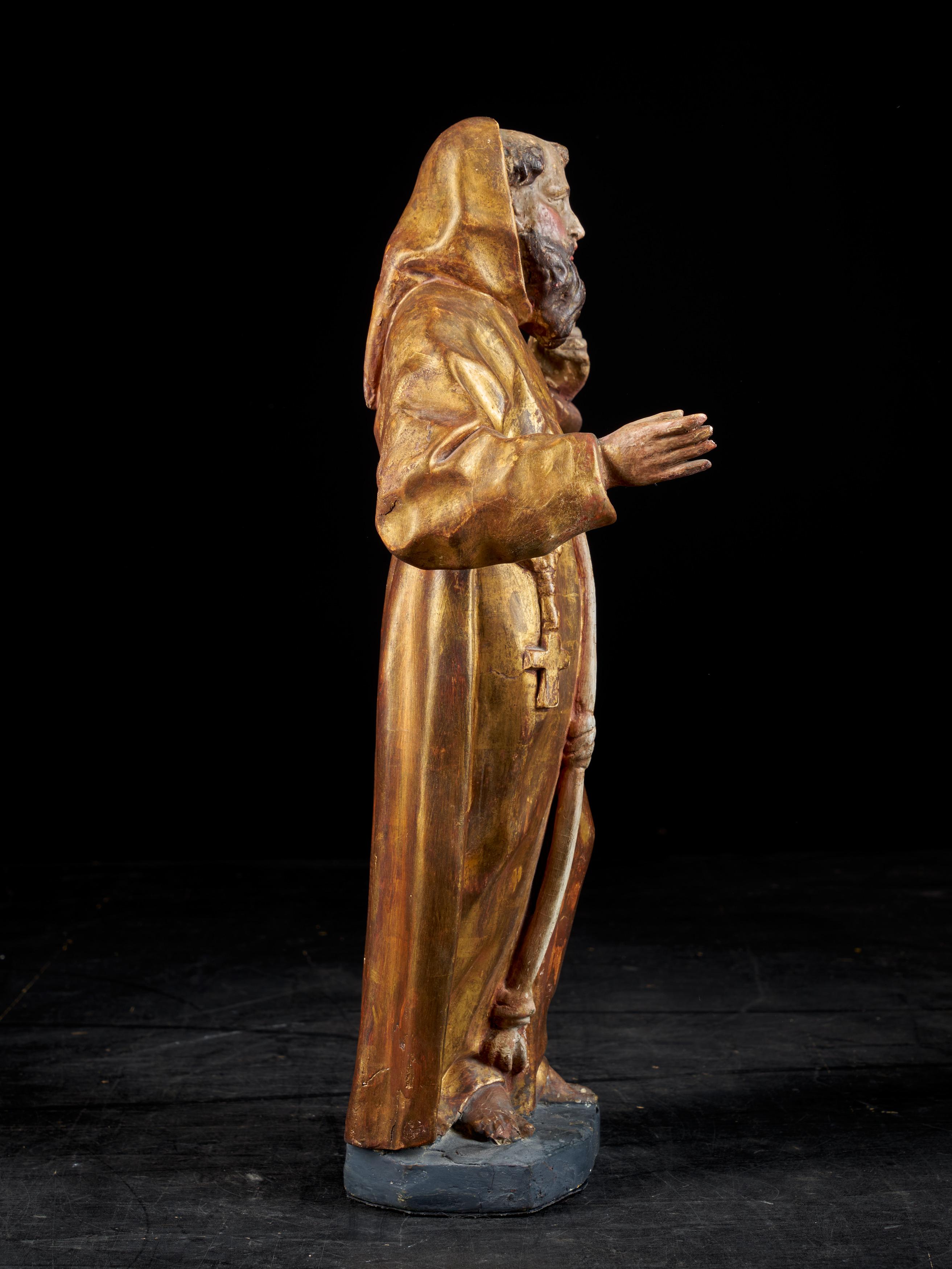 Wooden Statue of Saint-Francis with the Original Polychromy and Gilding 1