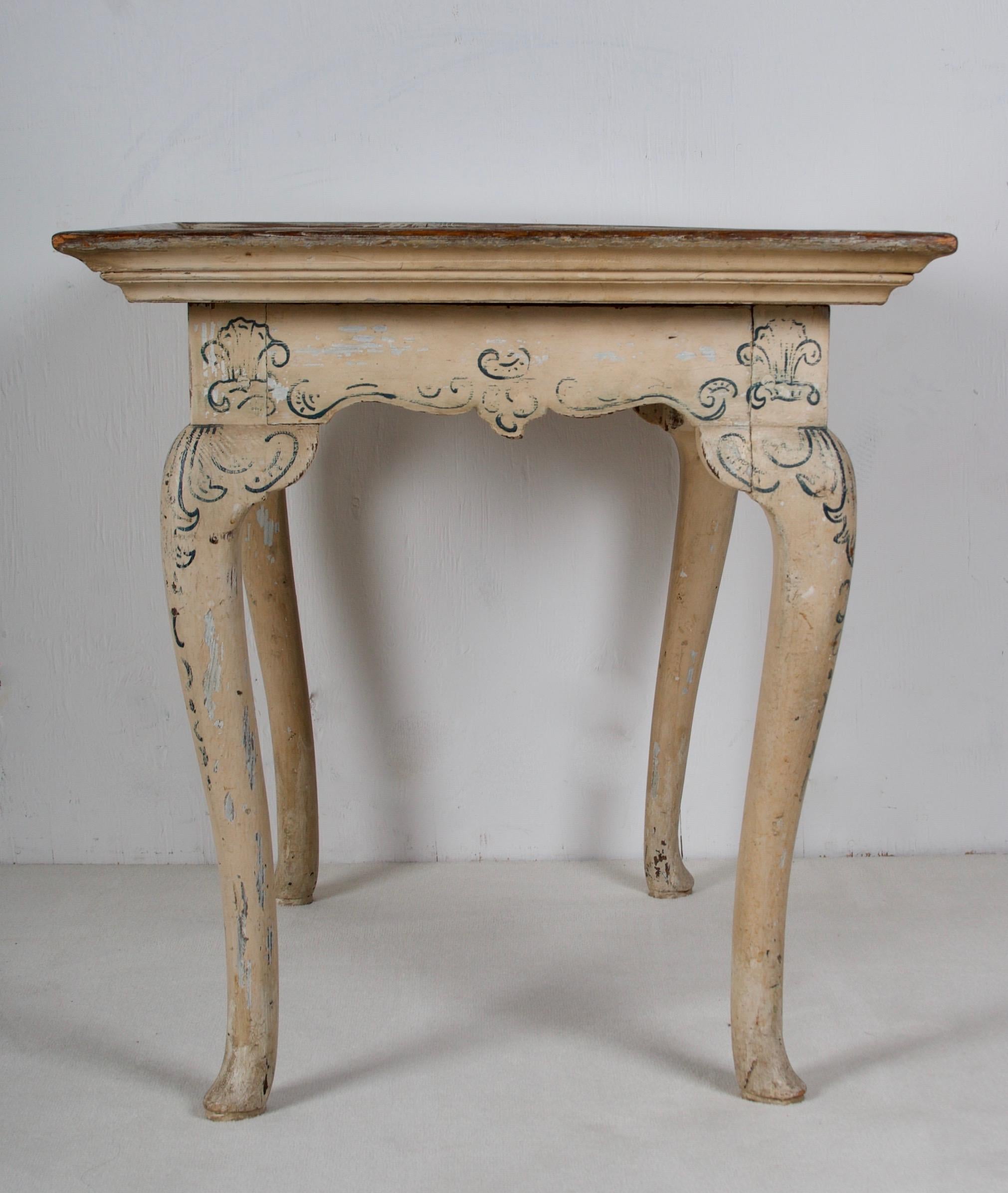18th Century and Earlier 17th Cent. Delft Tile Inset into a 18th Cent. Dutch Side Table with Paint Decor