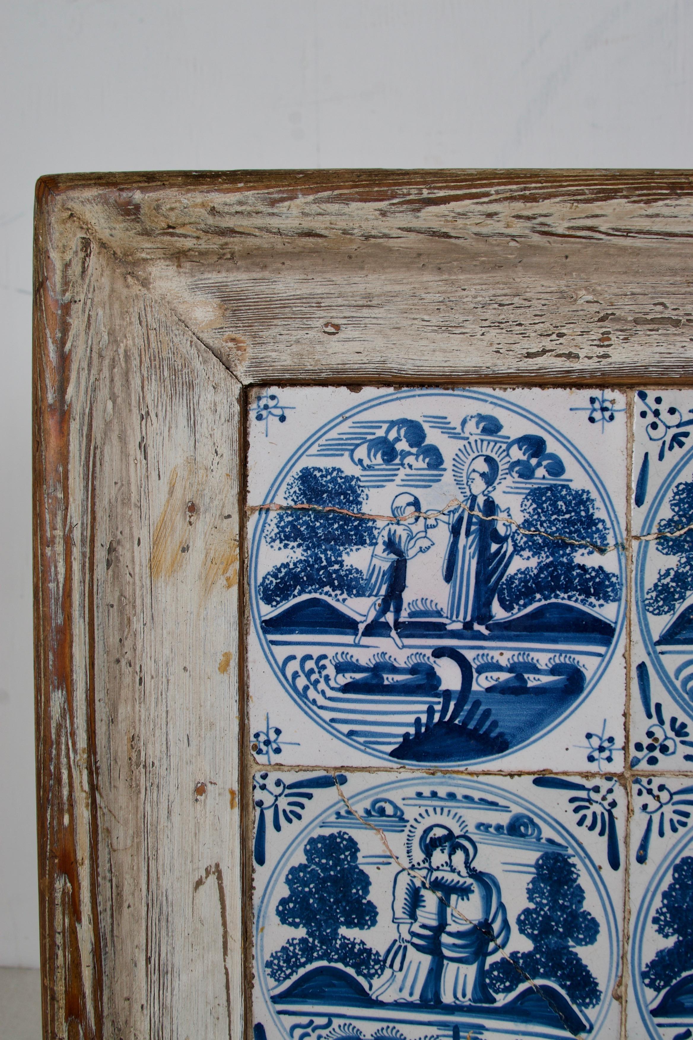 17th Cent. Delft Tile Inset into a 18th Cent. Dutch Side Table with Paint Decor 6