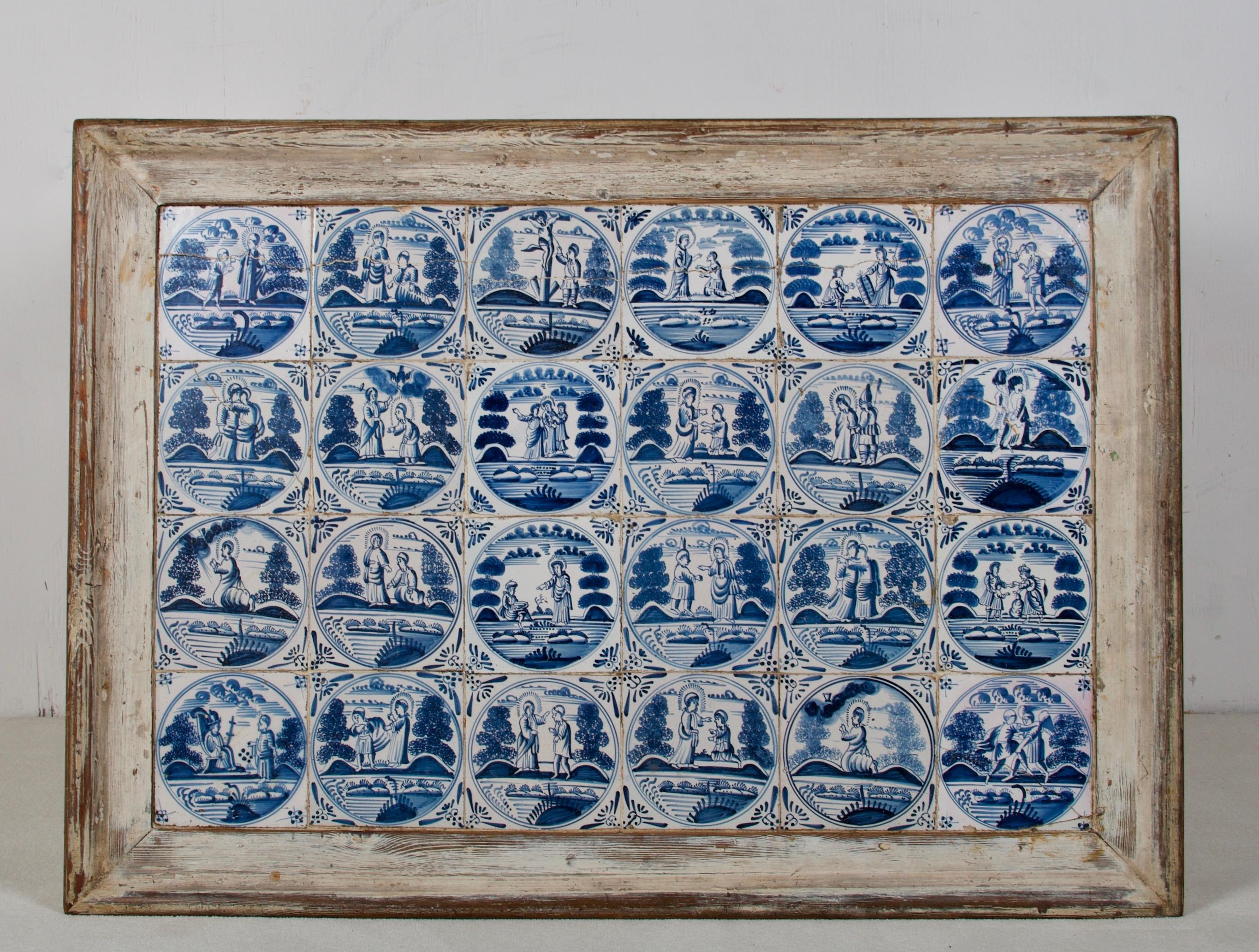 17th Cent. Delft Tile Inset into a 18th Cent. Dutch Side Table with Paint Decor 3