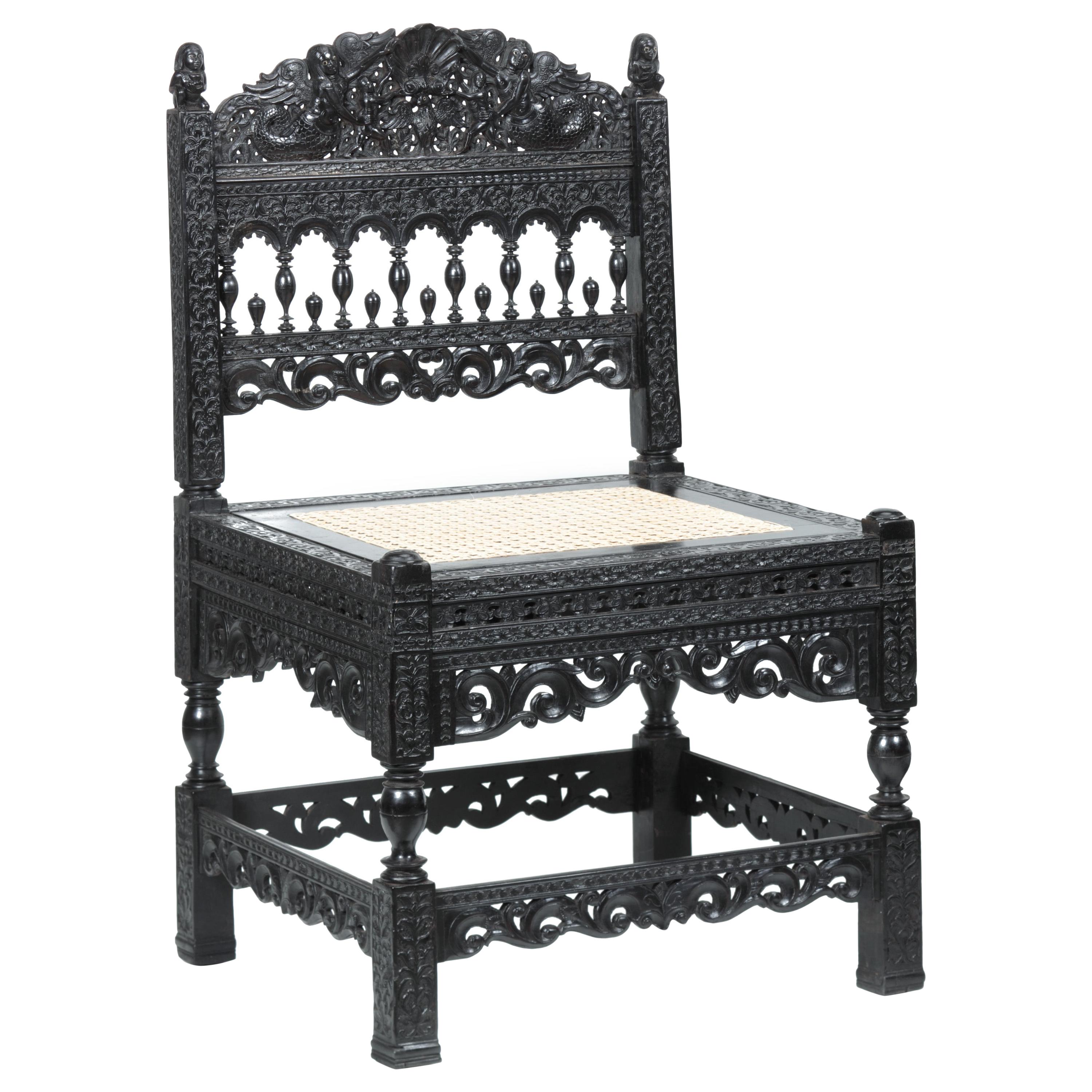 17th Cent. Dutch Colonial Ebony Chair Formerly Owned by the Duke of Westminster For Sale