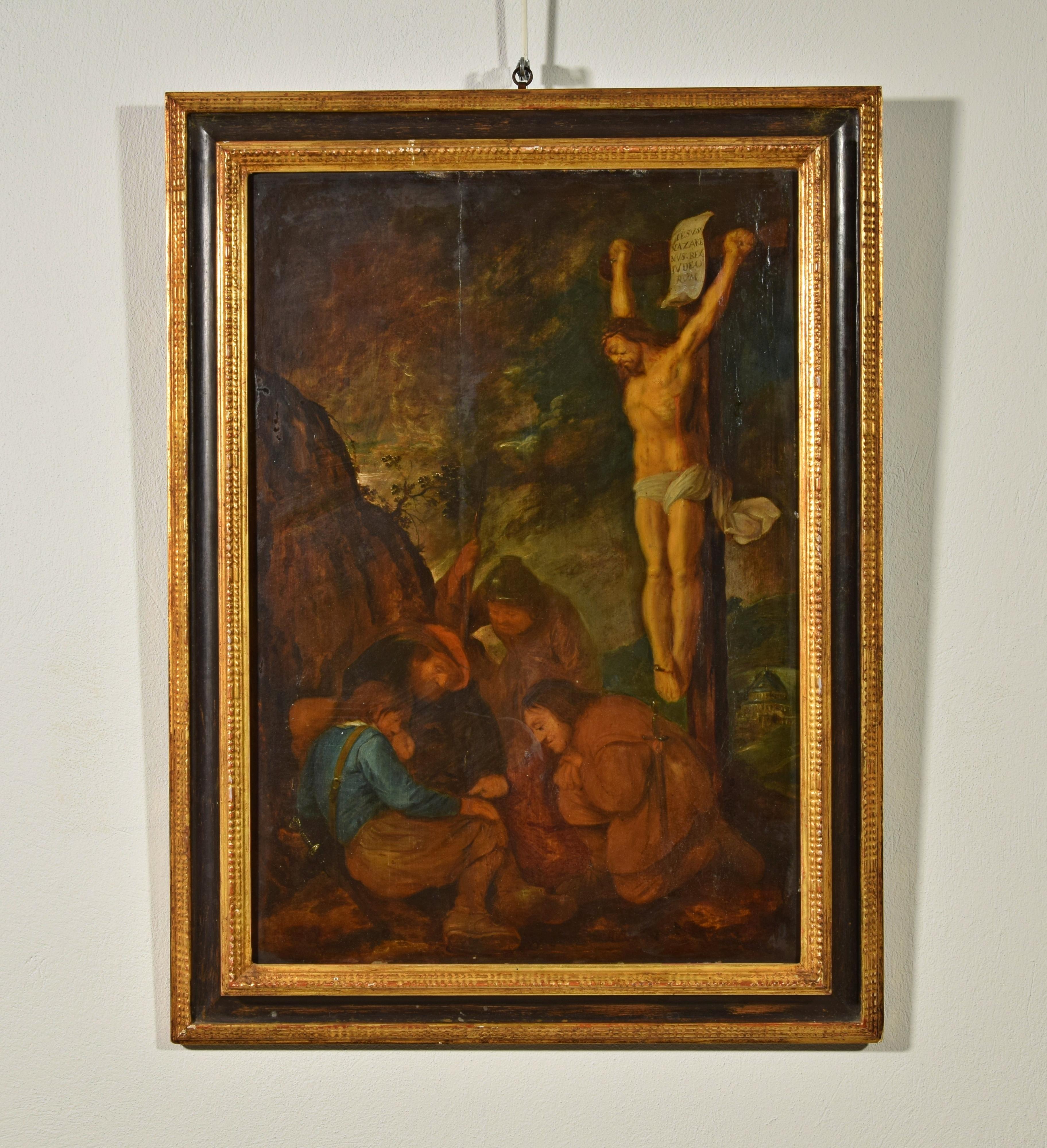 huile sur panneau flamande du 17e siècle Monogrammiste H.C.:: Soldats jouant pour une tunique en vente 5