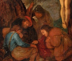 17th Century Flemish Oil on Panel Monogrammist H.C., Soldiers Gambling for Tunic