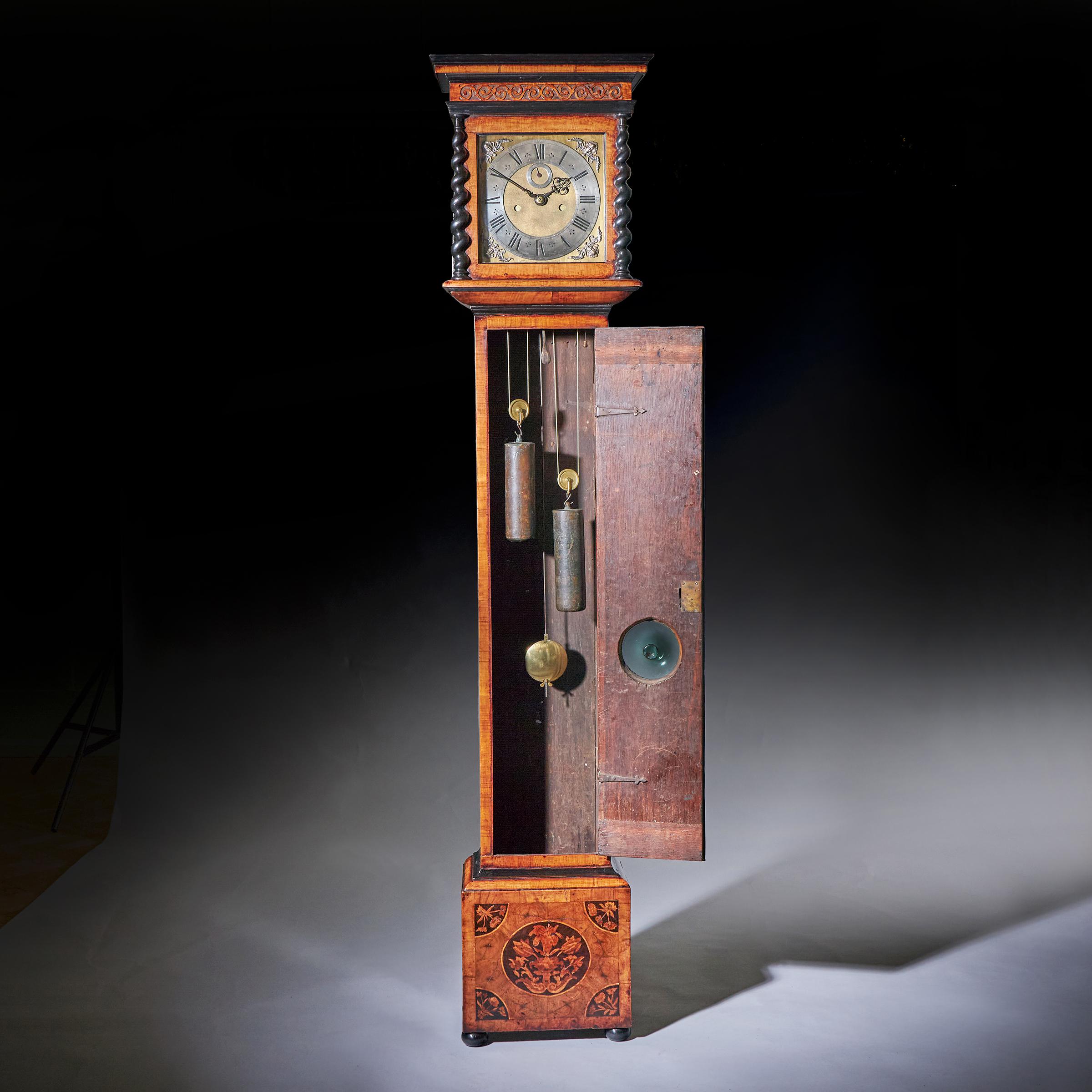 Brass A Fine 17th Century William and Marry 10 Inch Marquetry Longcase Clock, Signed
