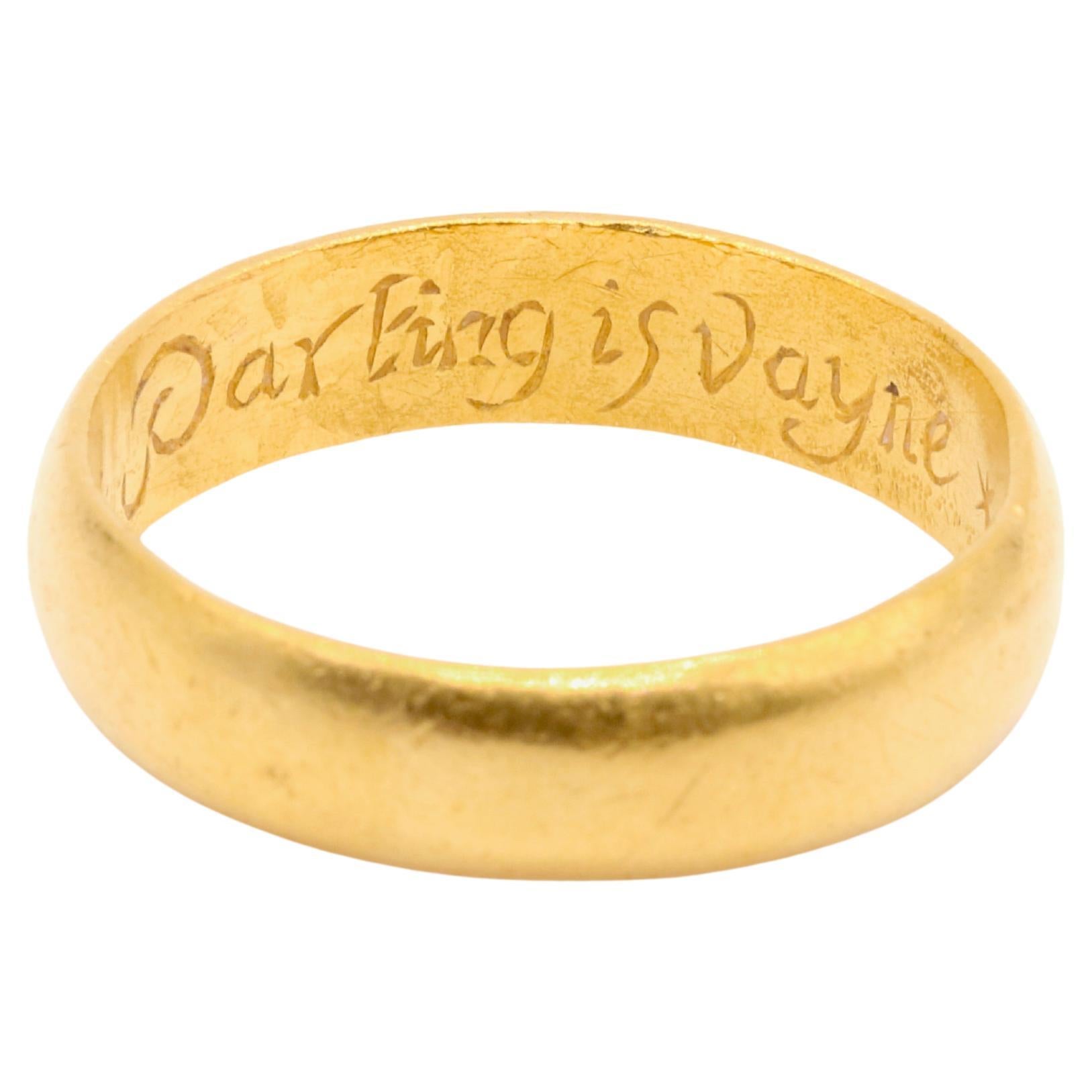 17th Century 22K Gold “When Love Doth Remayne Parting is in Vayne" Poesy Ring